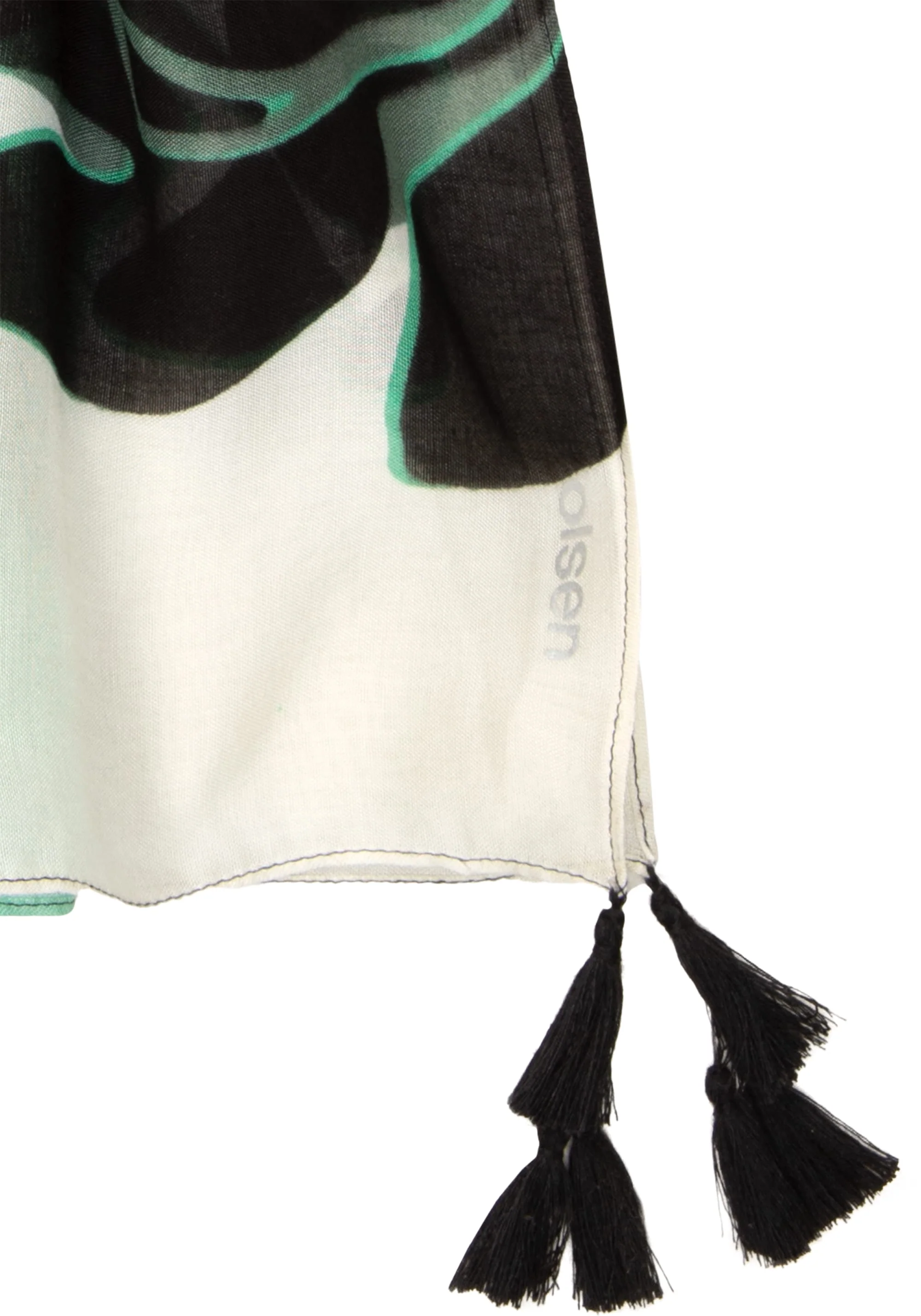 Abstract Leaf Print Tassel Scarf - Image 3