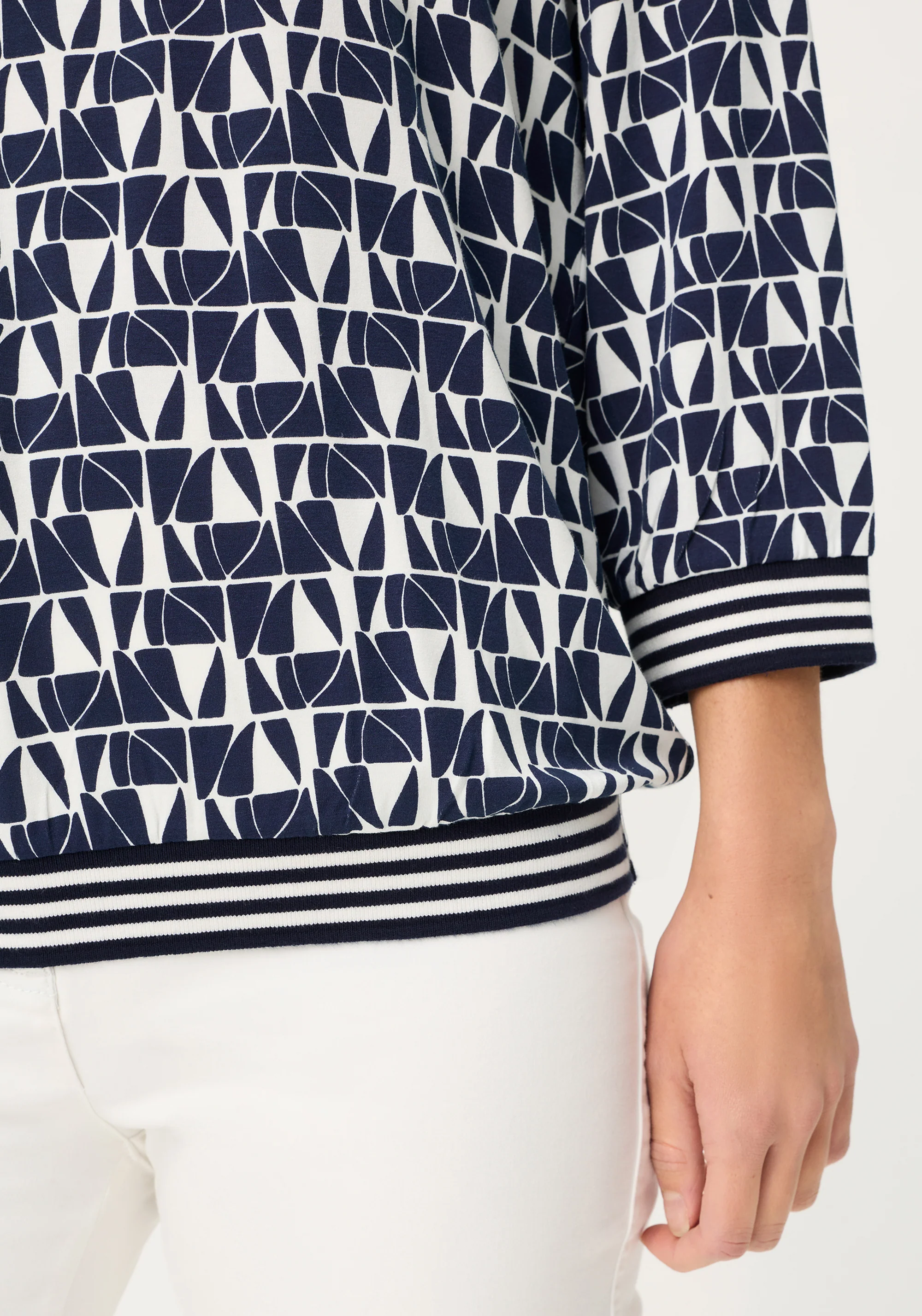 Allover Geo Print T-Shirt with Stripe Trim - Image 3