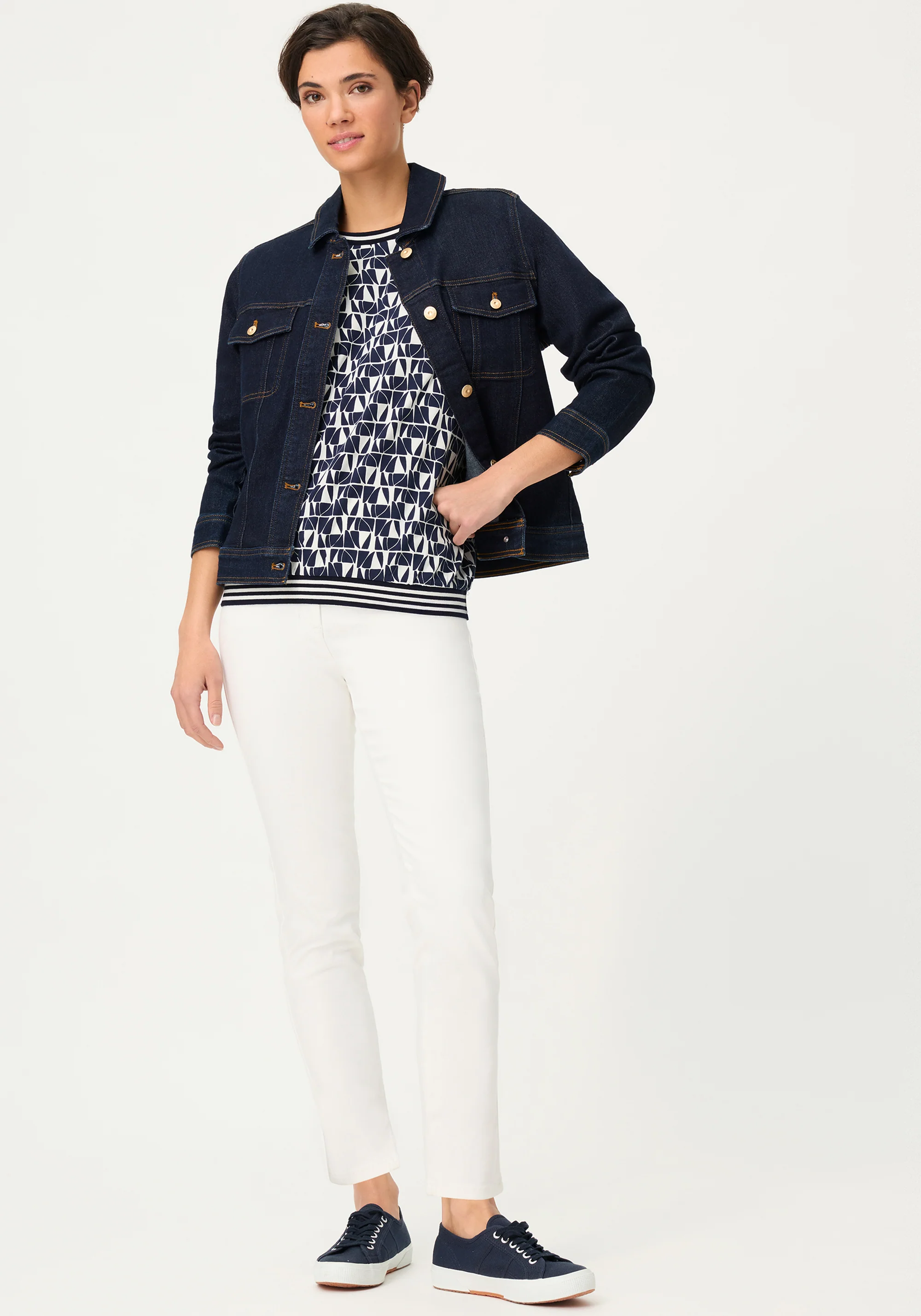 Allover Geo Print T-Shirt with Stripe Trim - Image 4