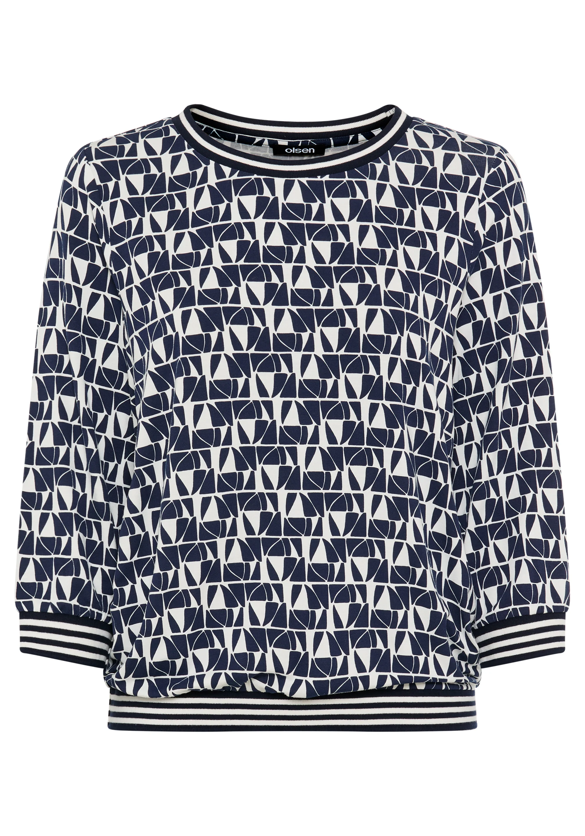 Allover Geo Print T-Shirt with Stripe Trim - Image 5