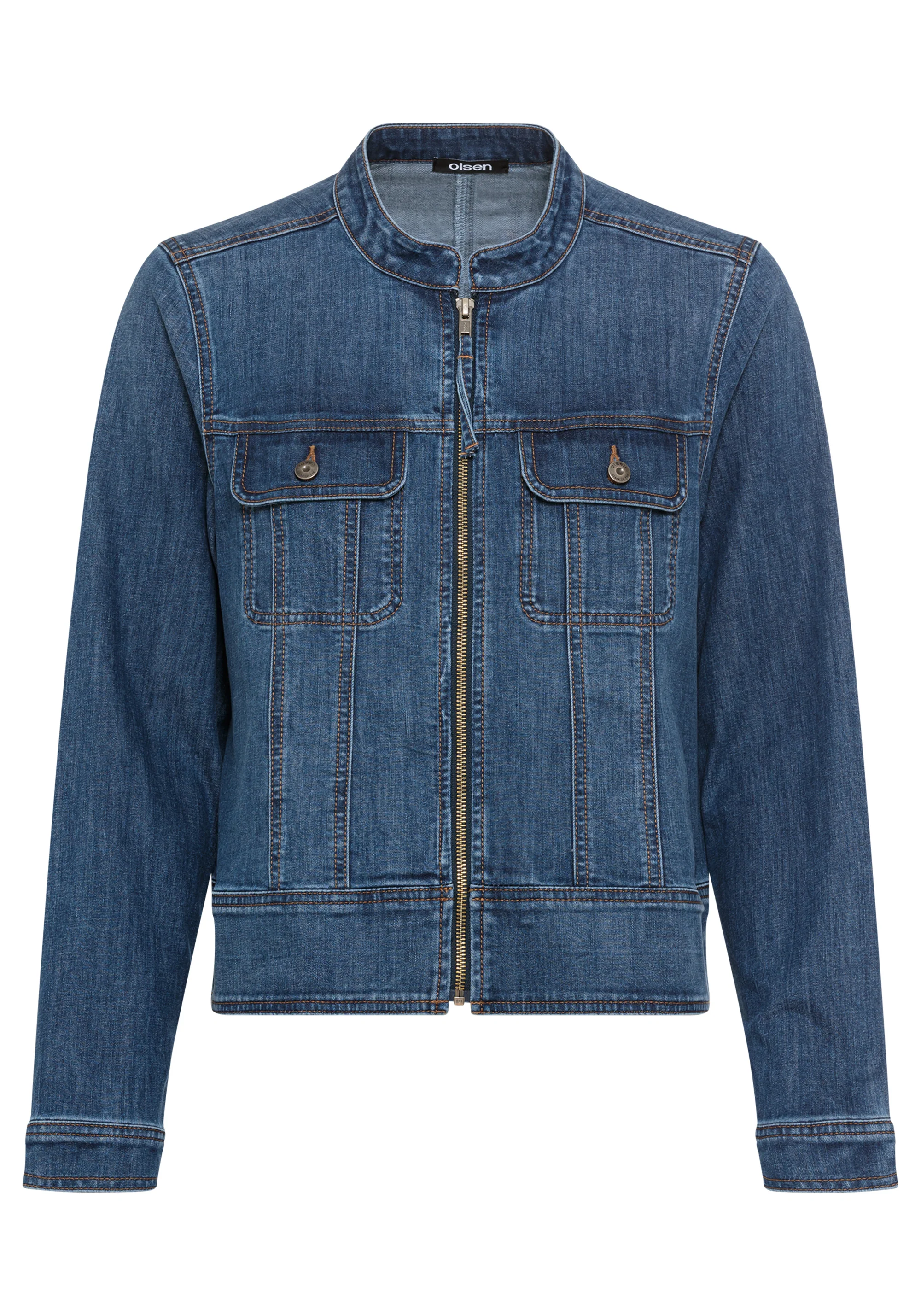 Collarless Denim Jacket - Image 5