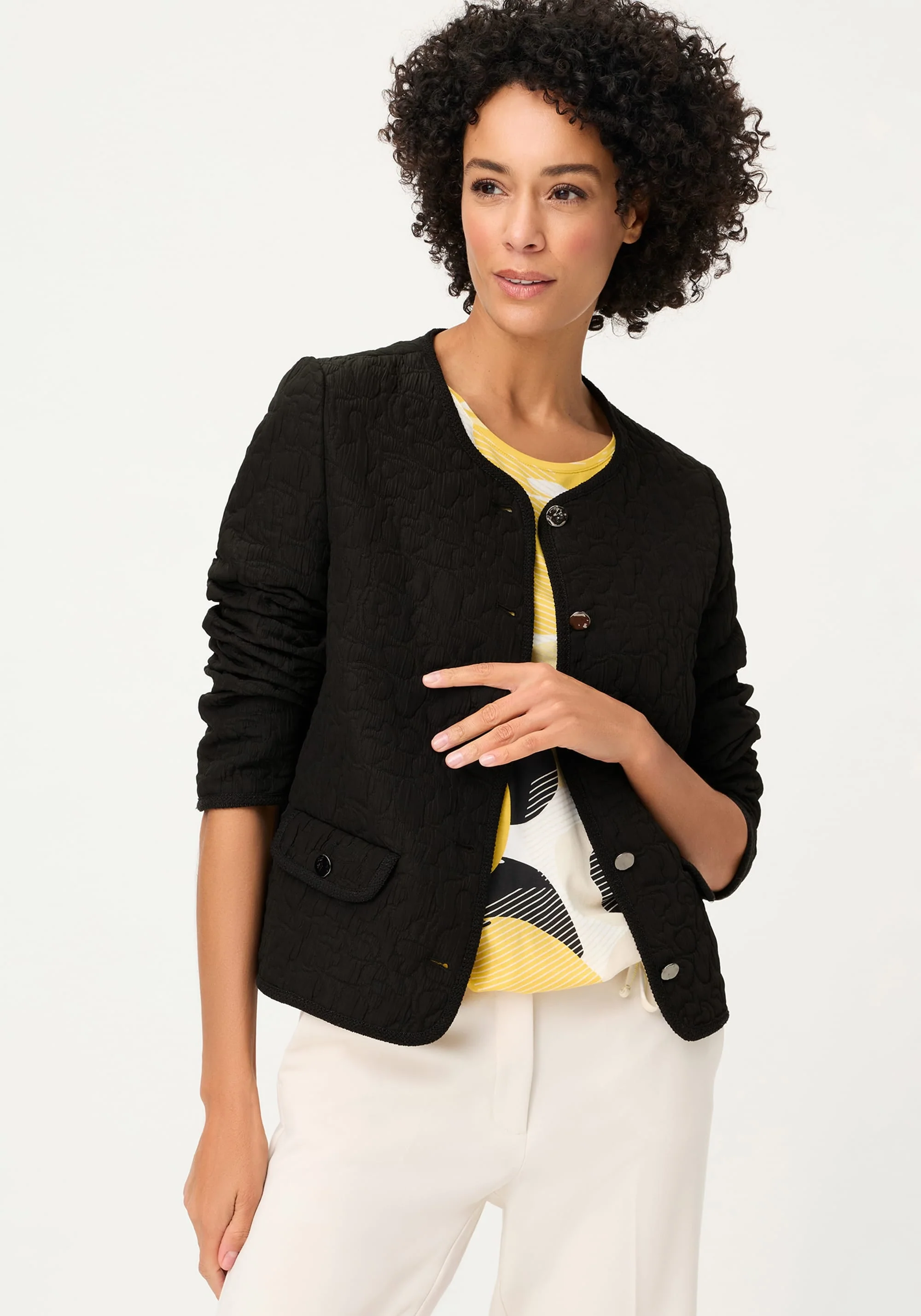 Collarless Quilted Jacket