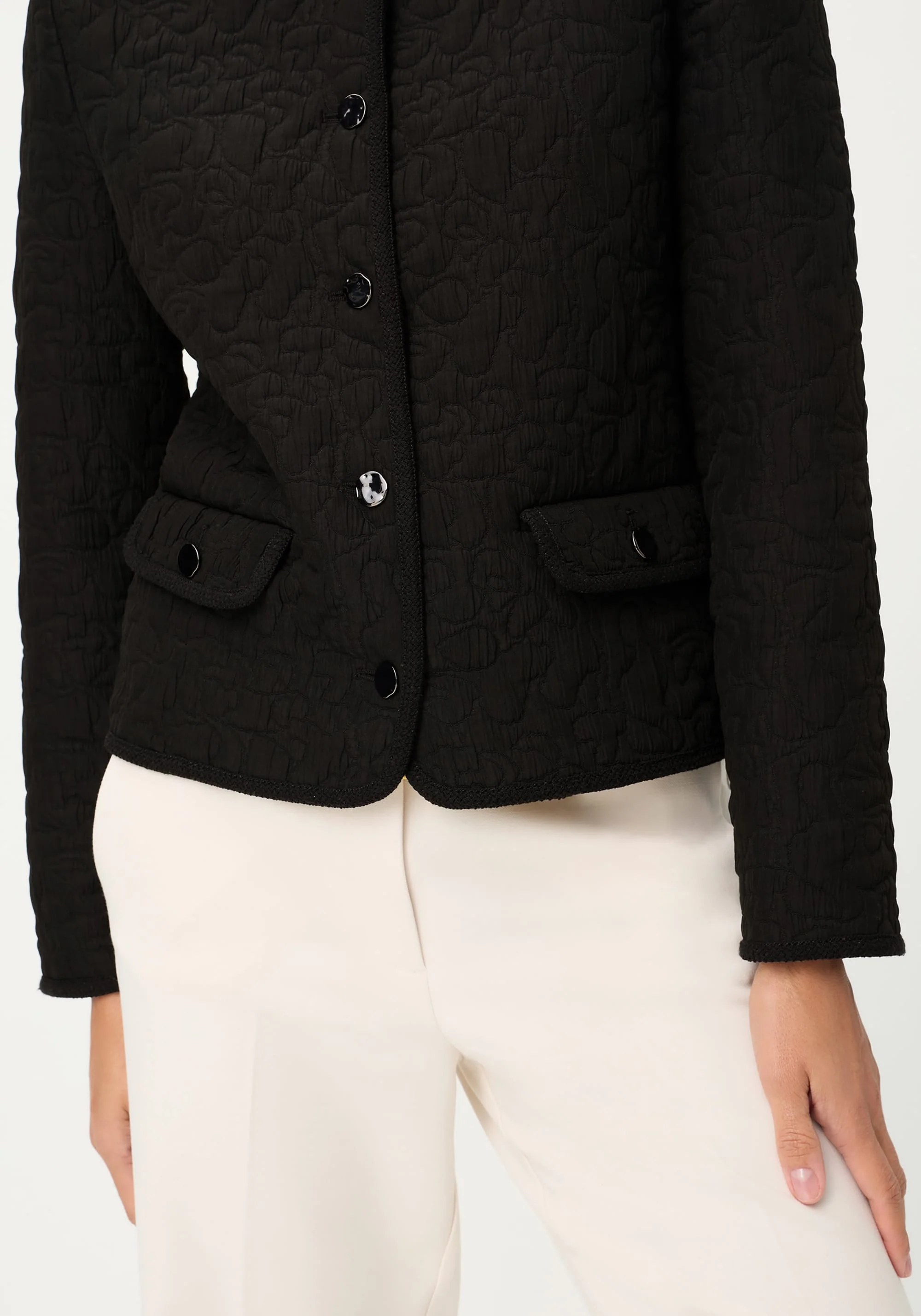 Collarless Quilted Jacket - Image 3