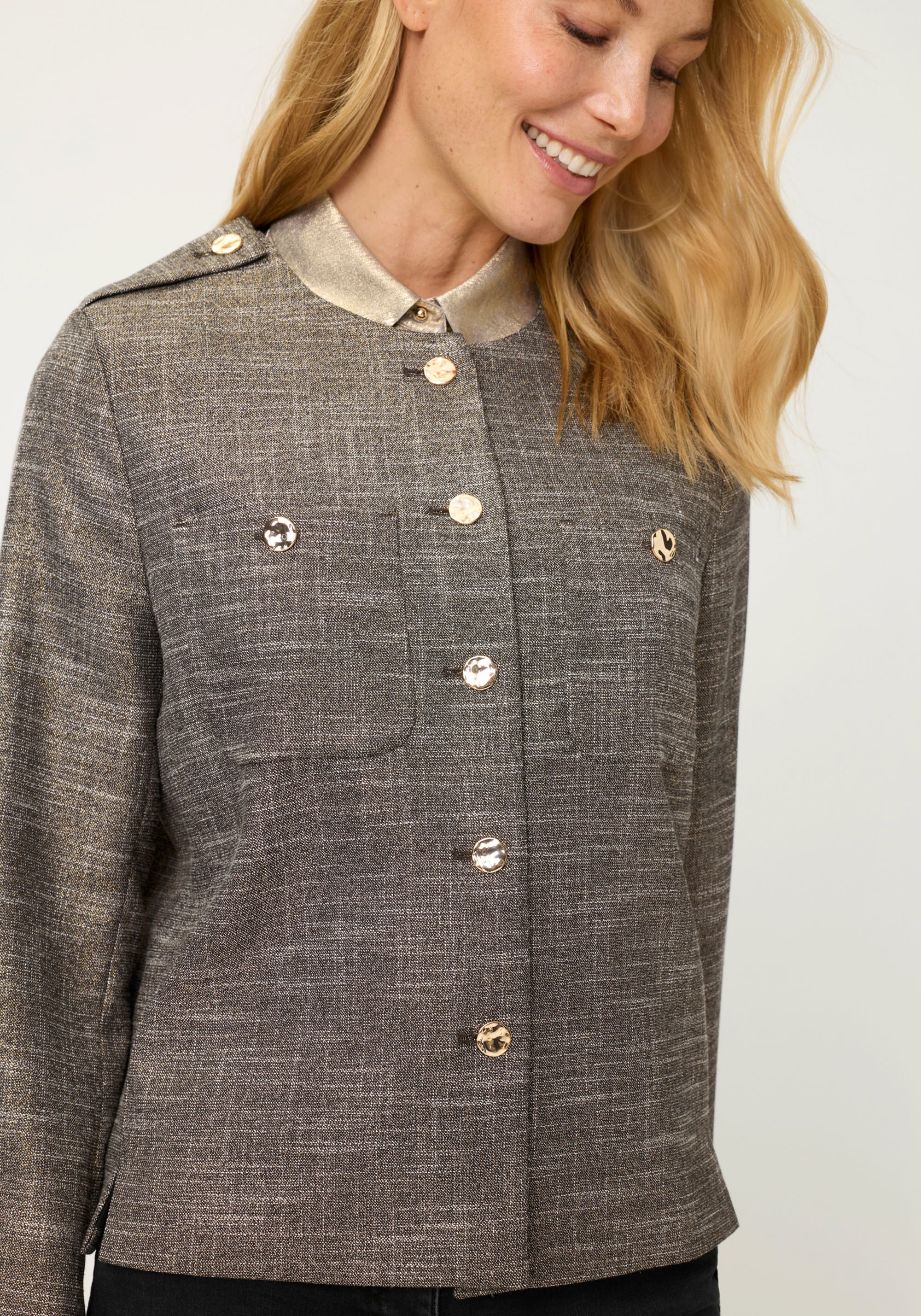 Collarless Sparkle Jacket with Gold Buttons - Image 2