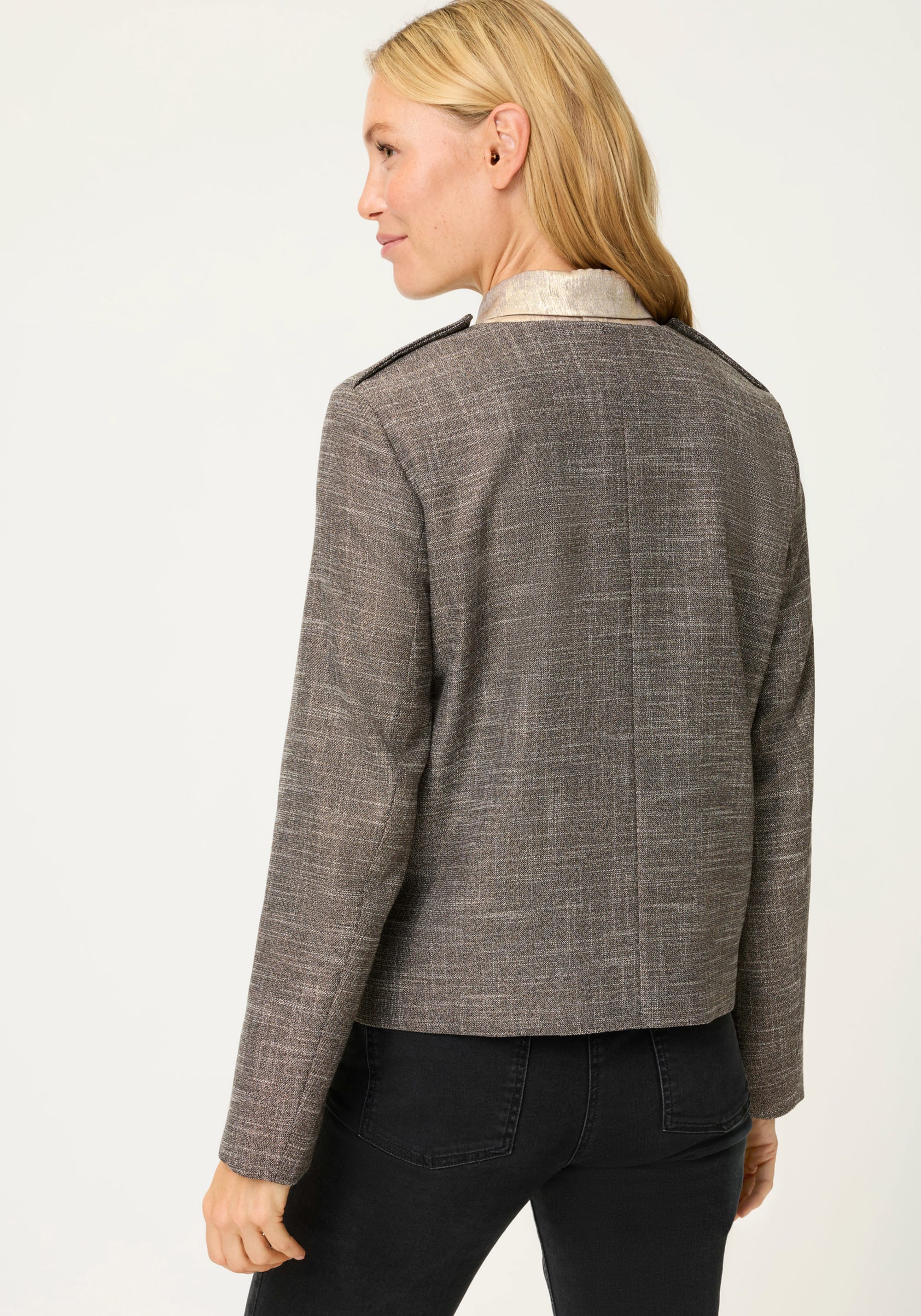 Collarless Sparkle Jacket with Gold Buttons - Image 4