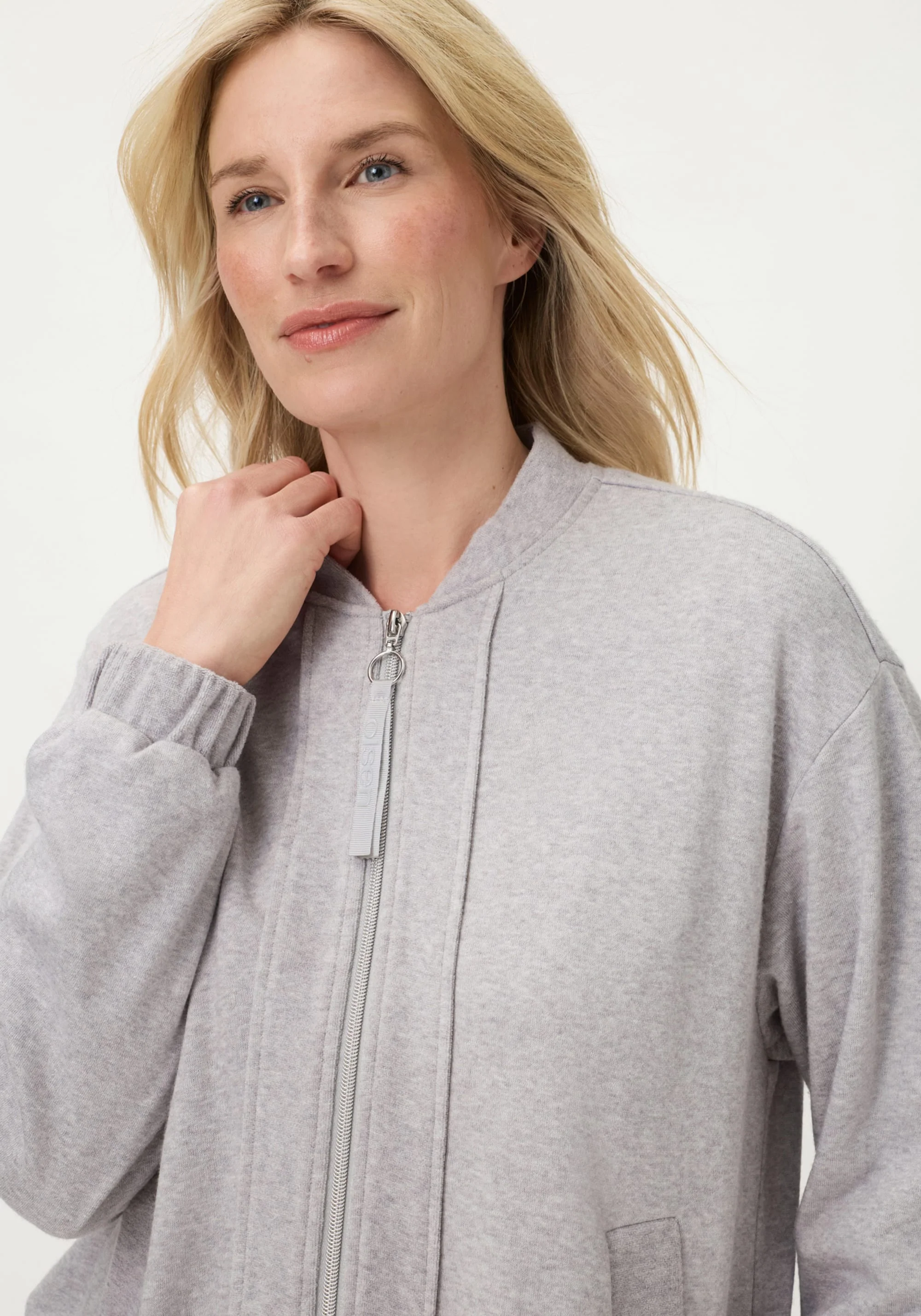 Collarless Zip Front Jersey Jacket - Image 3