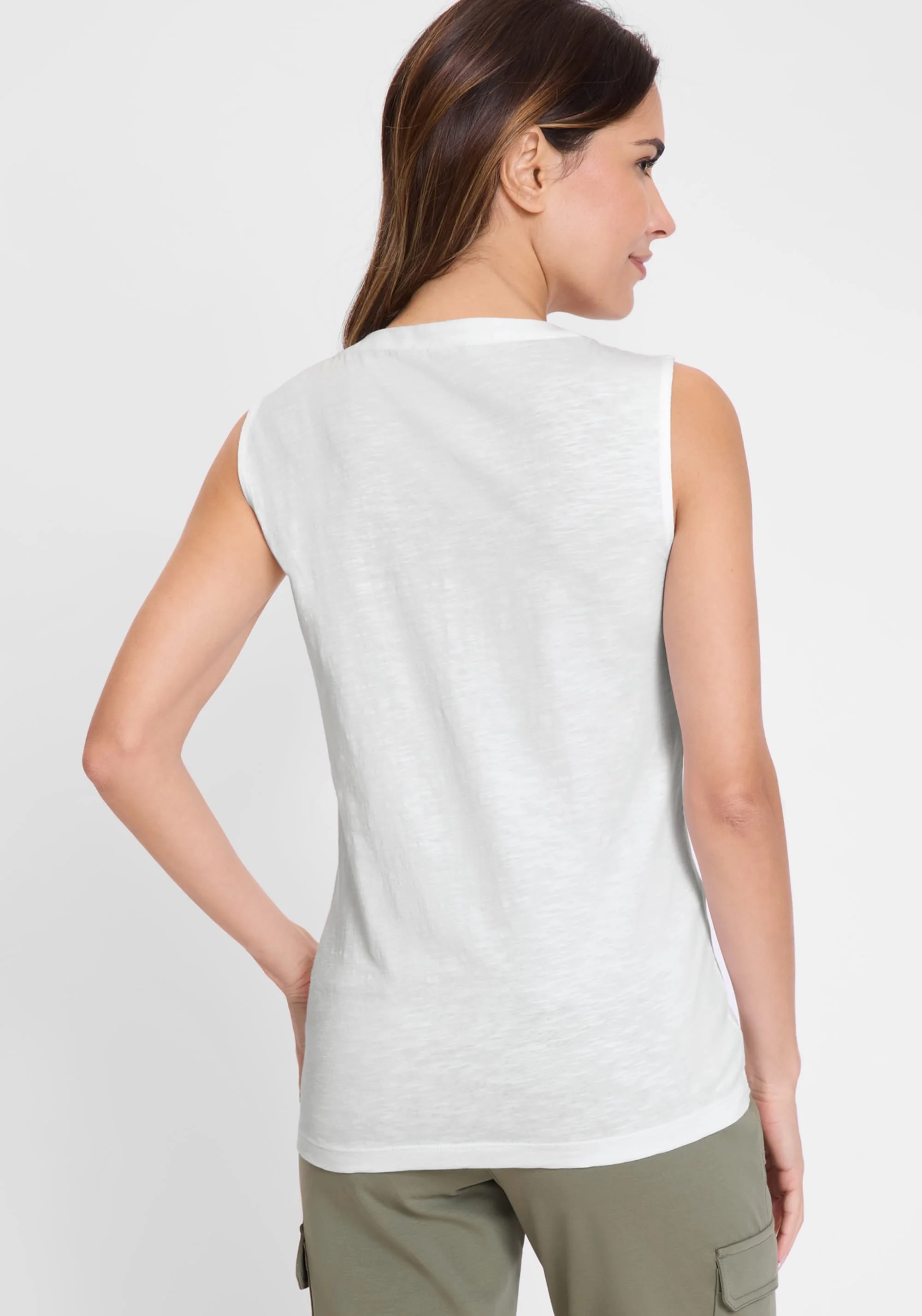 Embroidered Split V-Neck Shell - Image 2
