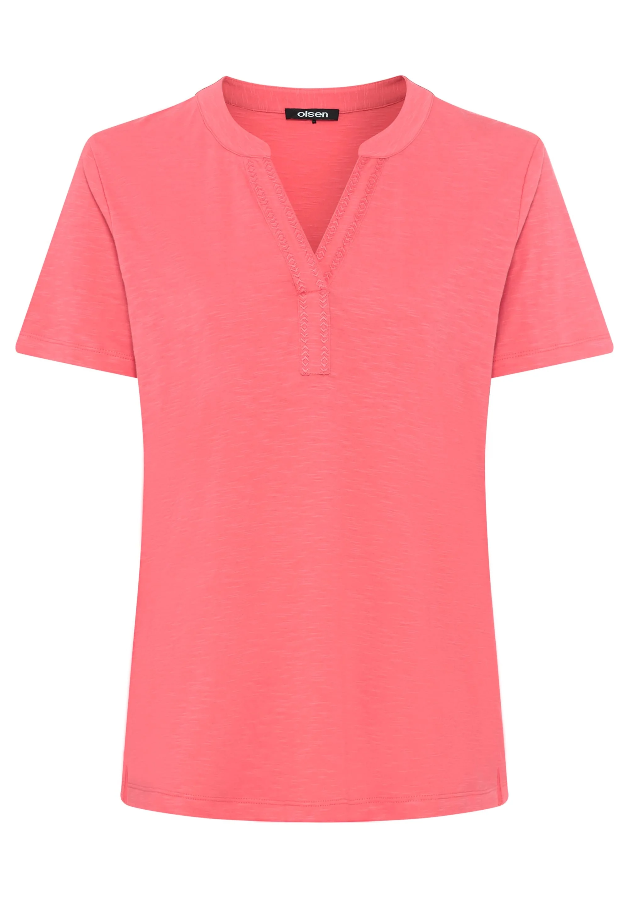 Embroidered Split V-Neck T-Shirt - Image 3