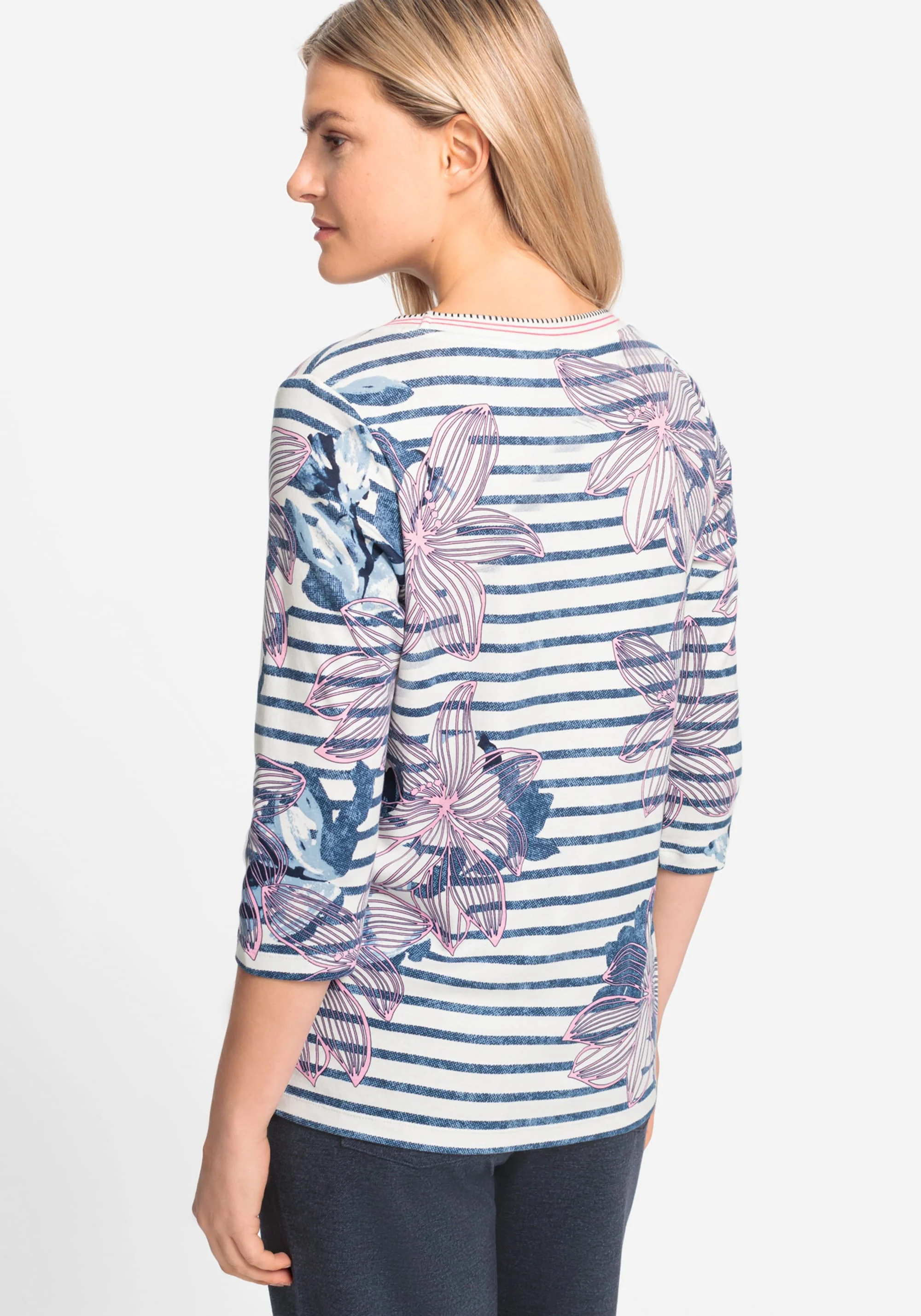 Floral and Stripe Print T-Shirt - Image 3