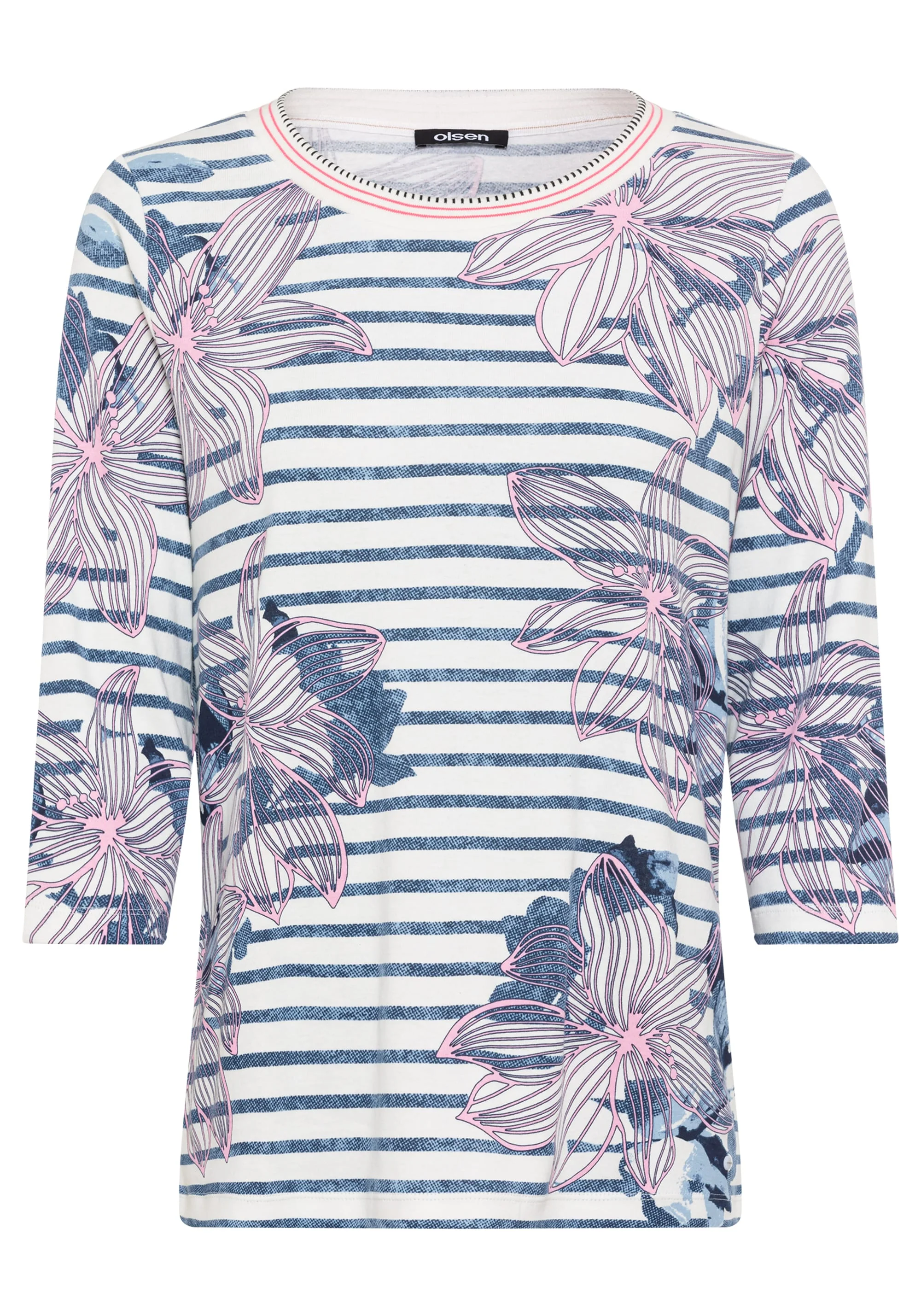 Floral and Stripe Print T-Shirt - Image 4