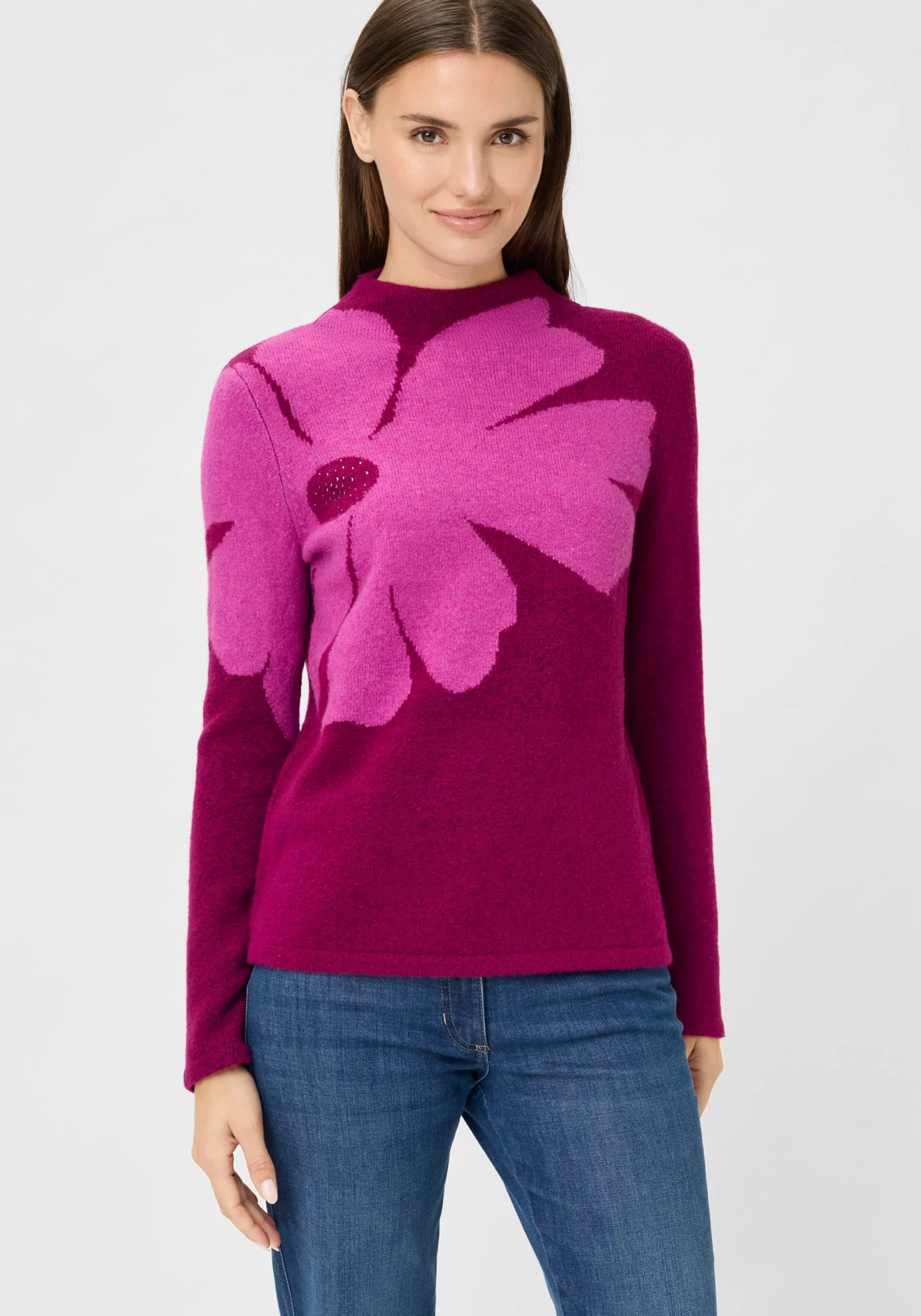 Floral Intarsia Mock Neck Sweater - Image 2