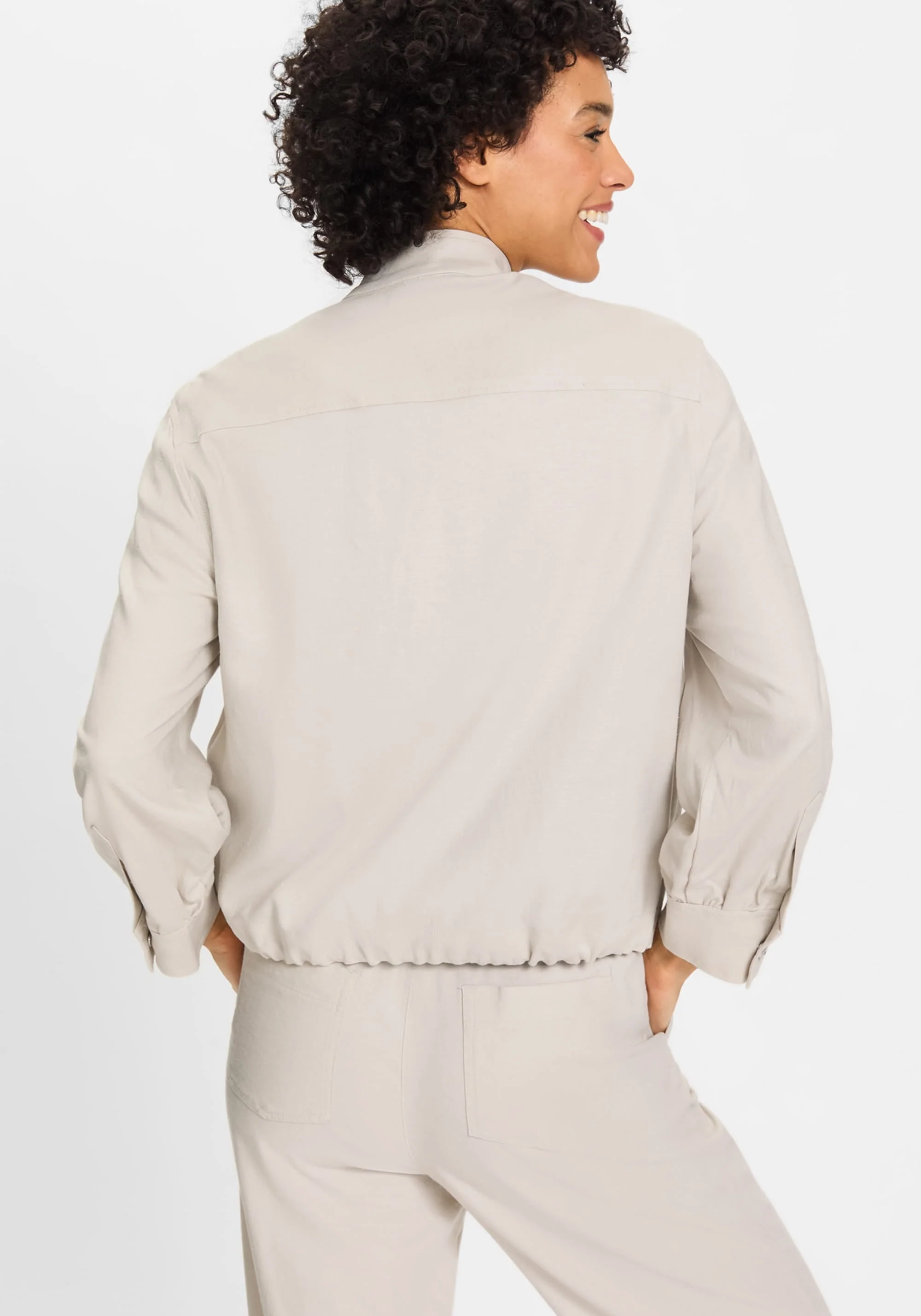 Funnel Neck Linen Blend Jacket - Image 3