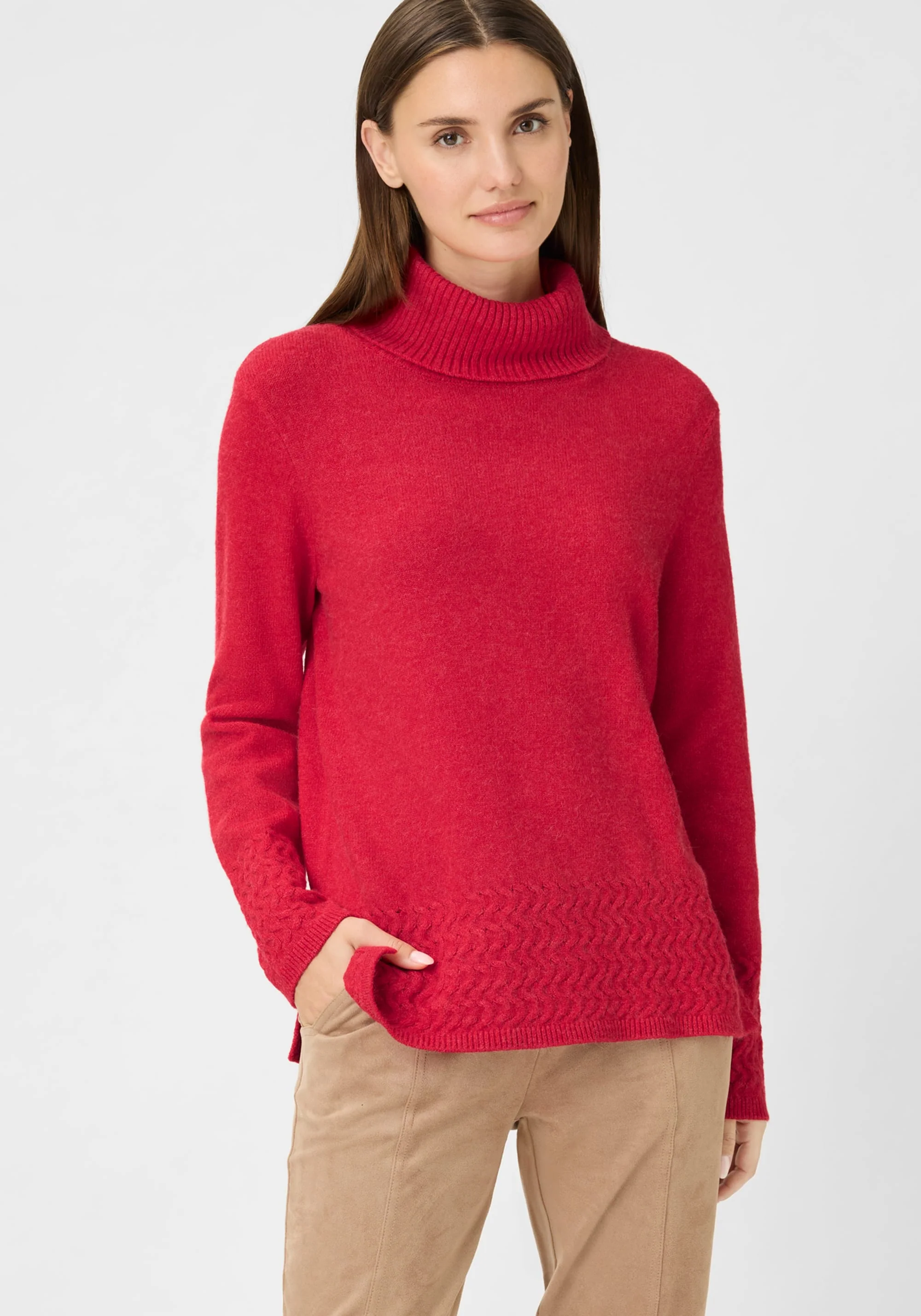 Funnel Neck Sweater with Cable Knit Trim