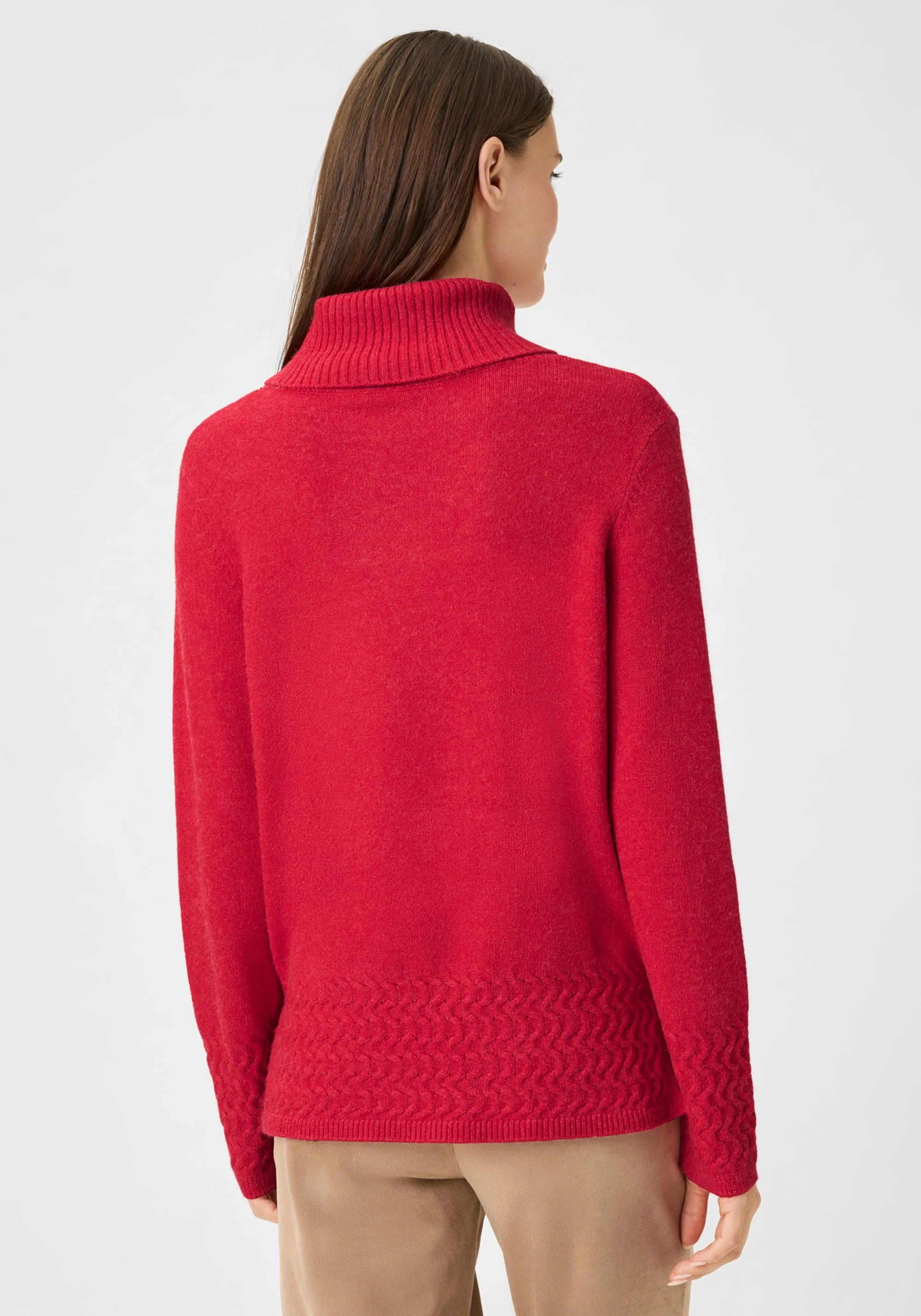 Funnel Neck Sweater with Cable Knit Trim - Image 2