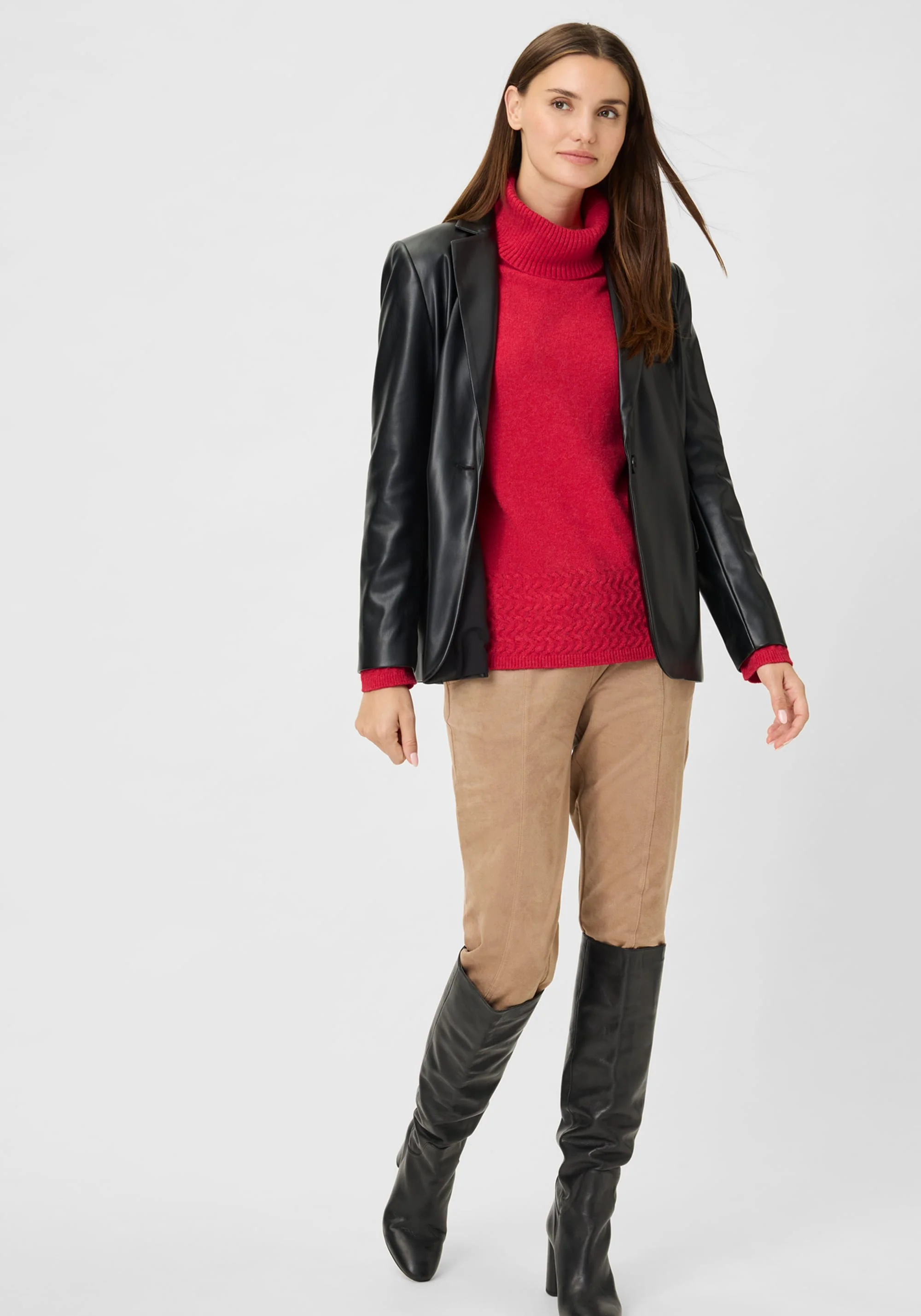 Funnel Neck Sweater with Cable Knit Trim - Image 4