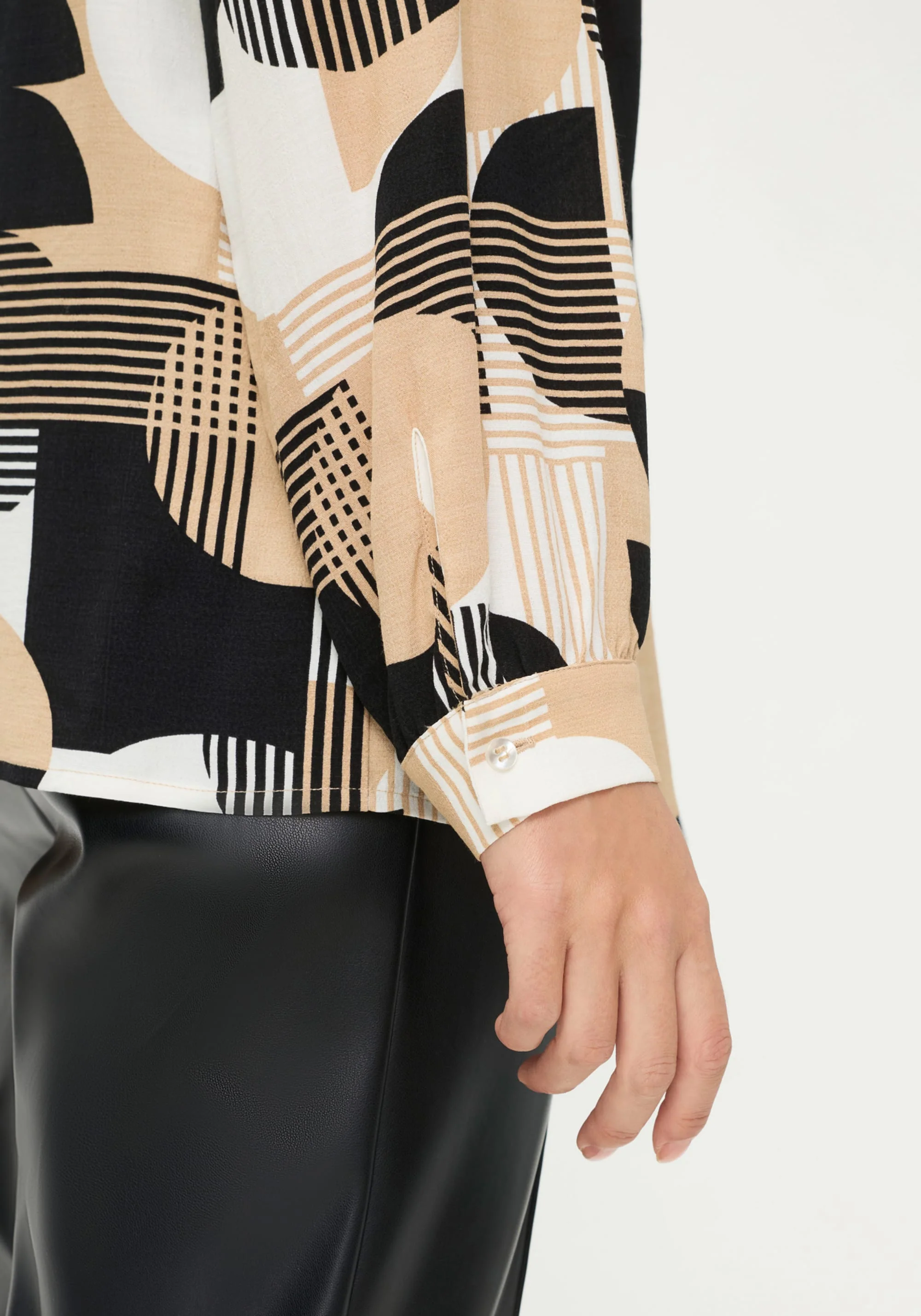 Geo Mixed Tie-Neck Blouse - Image 3