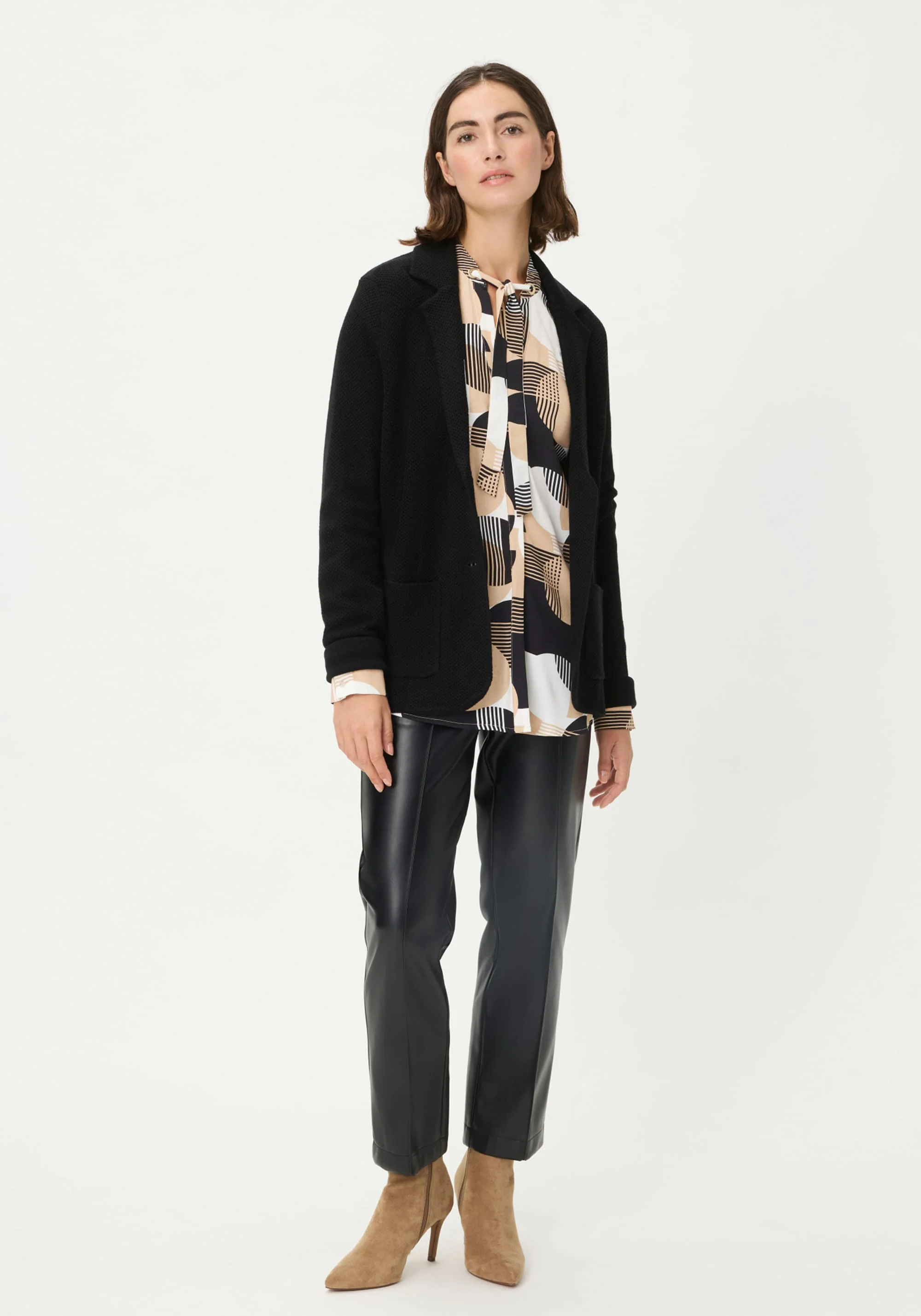 Geo Mixed Tie-Neck Blouse - Image 5