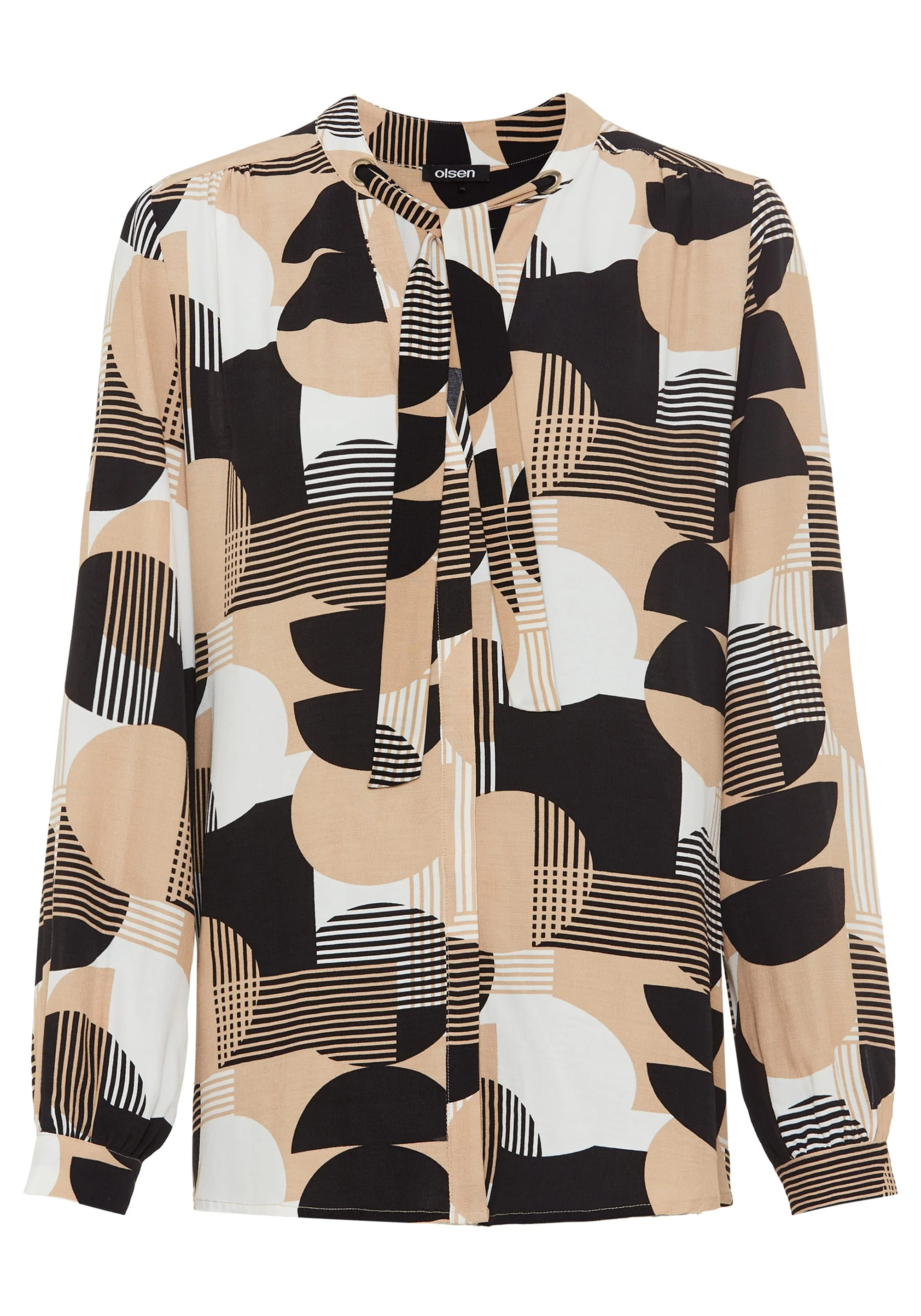 Geo Mixed Tie-Neck Blouse - Image 6