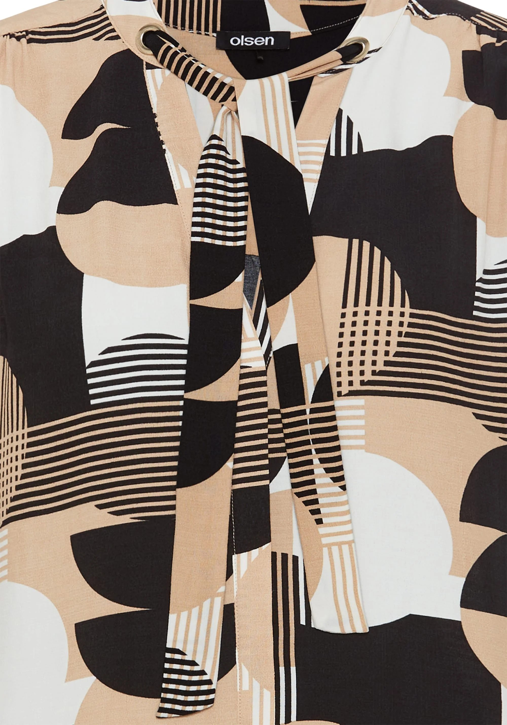 Geo Mixed Tie-Neck Blouse - Image 8
