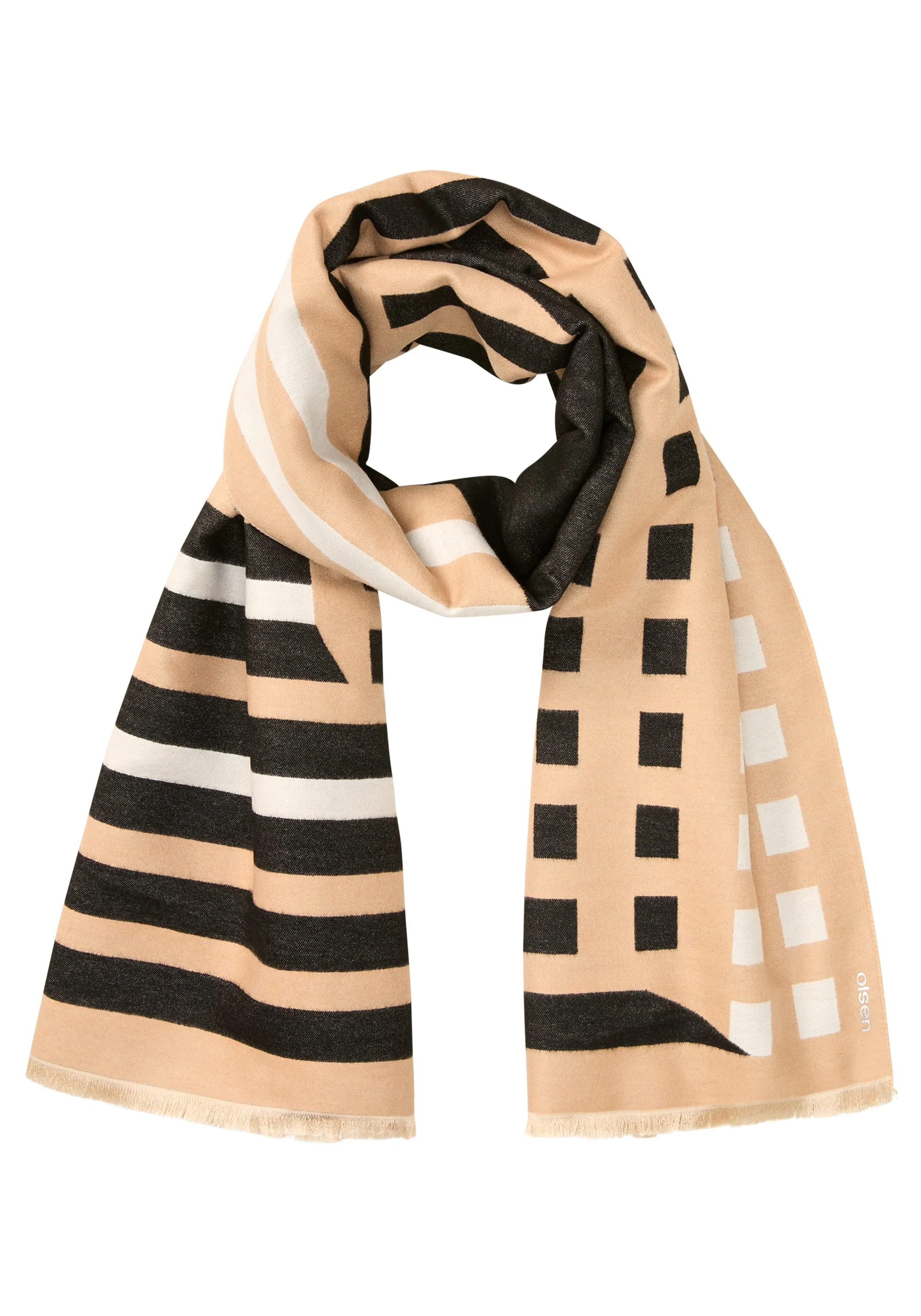 Graphic Scarf with Frayed Edge - Image 4
