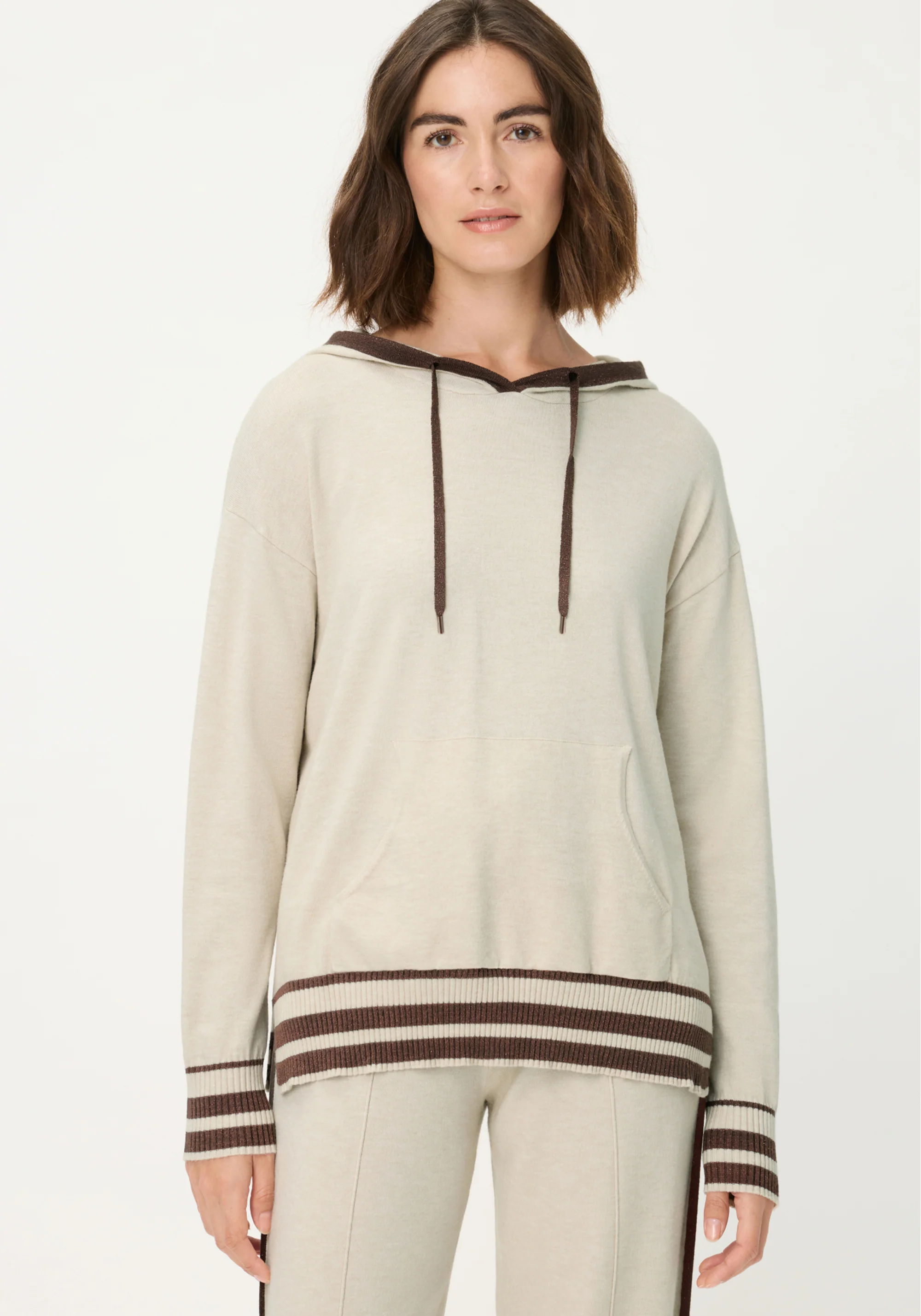 Knit Hoodie Pullover with Stripes - Image 2