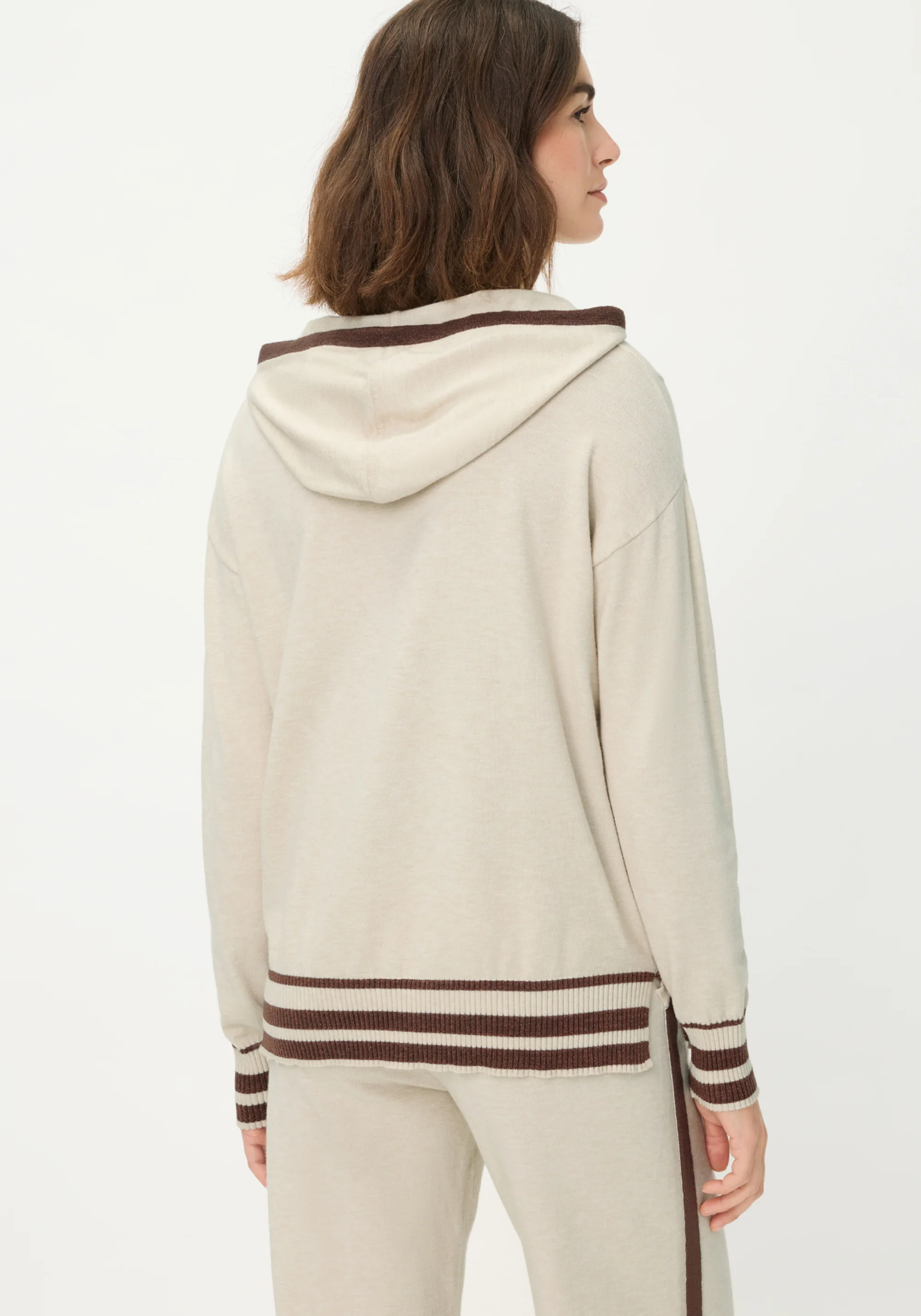 Knit Hoodie Pullover with Stripes - Image 3