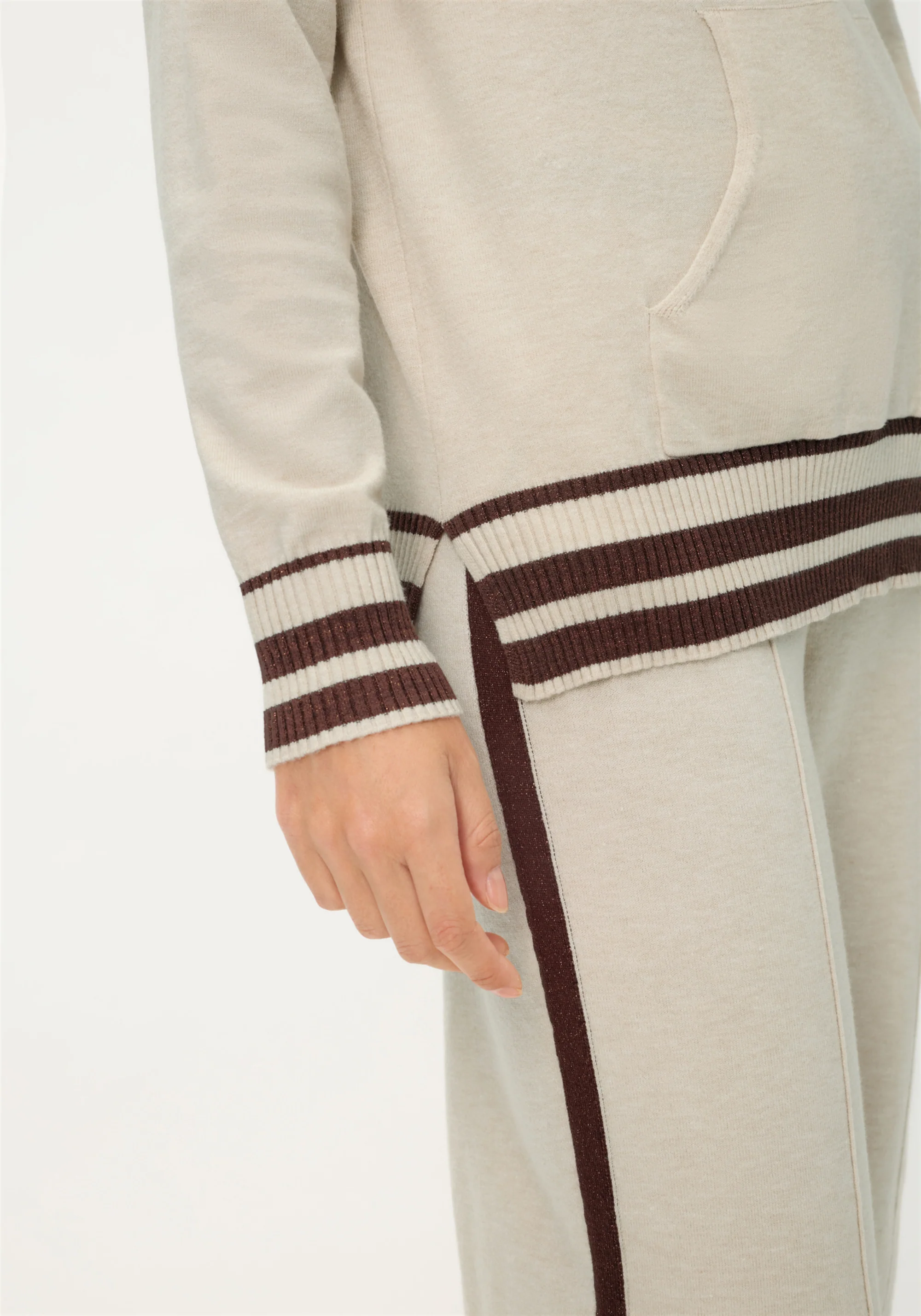 Knit Hoodie Pullover with Stripes - Image 4