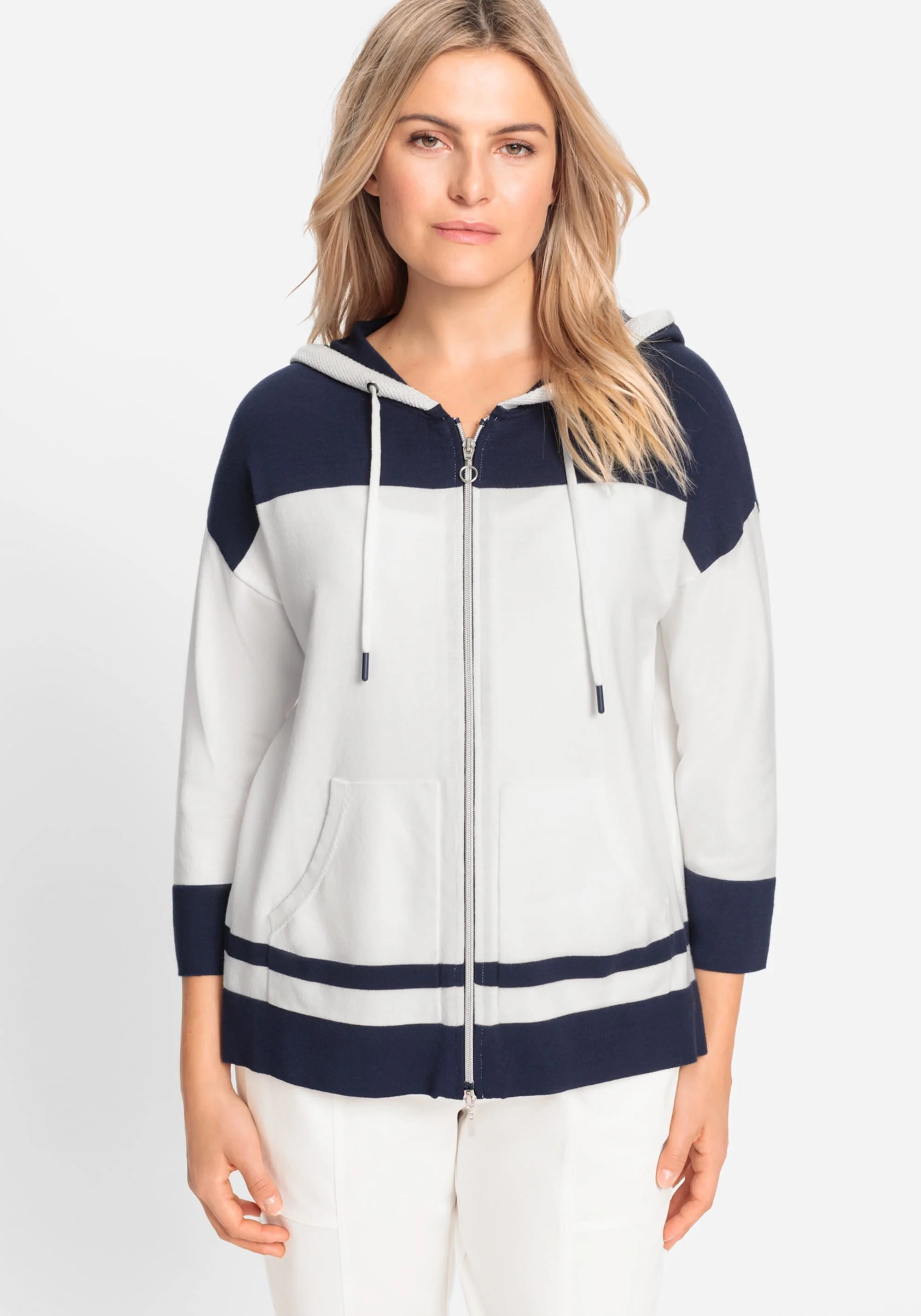 Knit Zip Front Striped Hoodie - Image 2