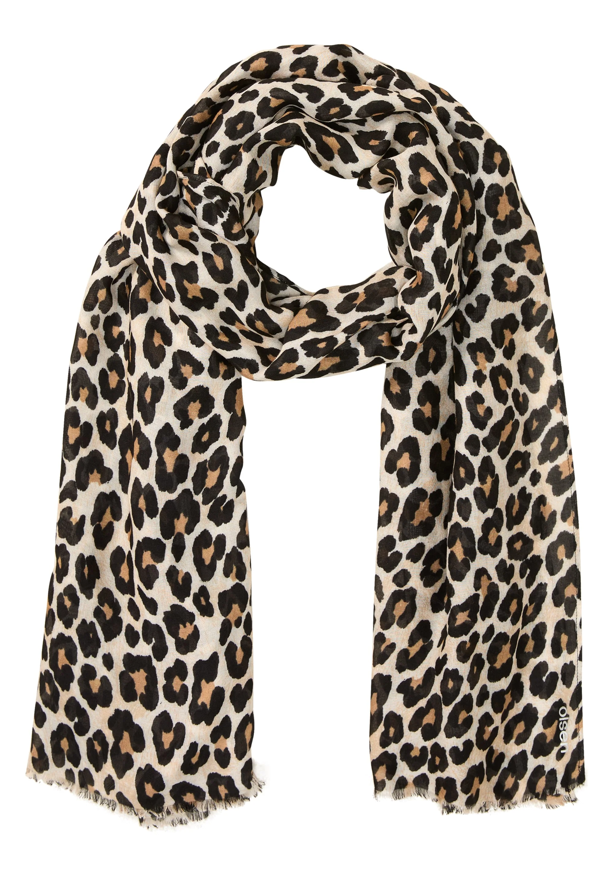 Leopard Print Scarf with Frayed Edge - Image 4