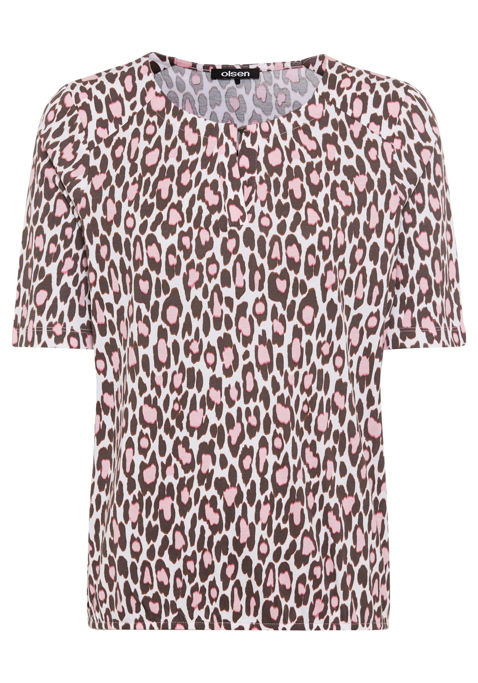 Leopard Print Split Neck T-Shirt - Image 5