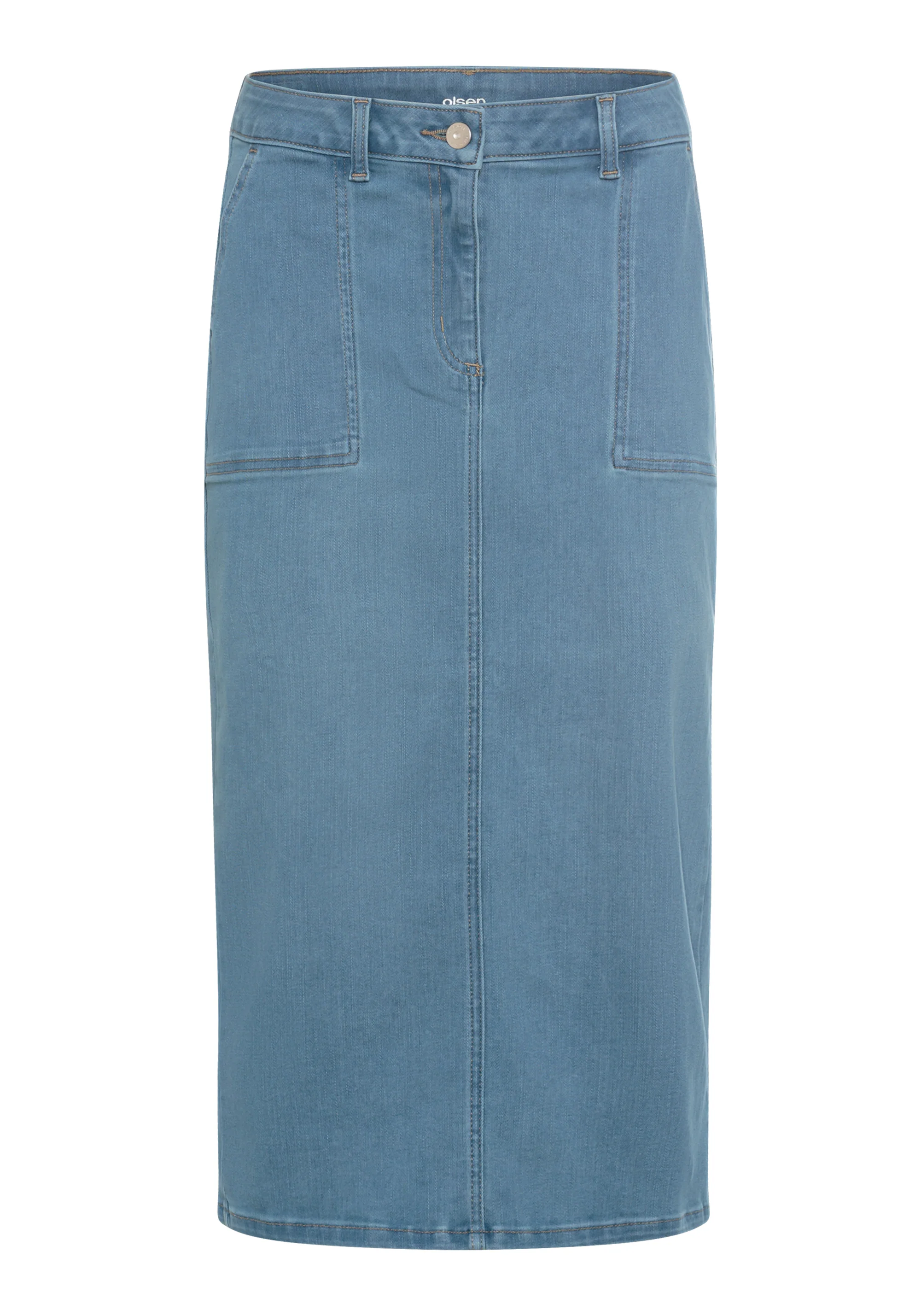 Light Wash Power Stretch Midi Jean Skirt - Image 4