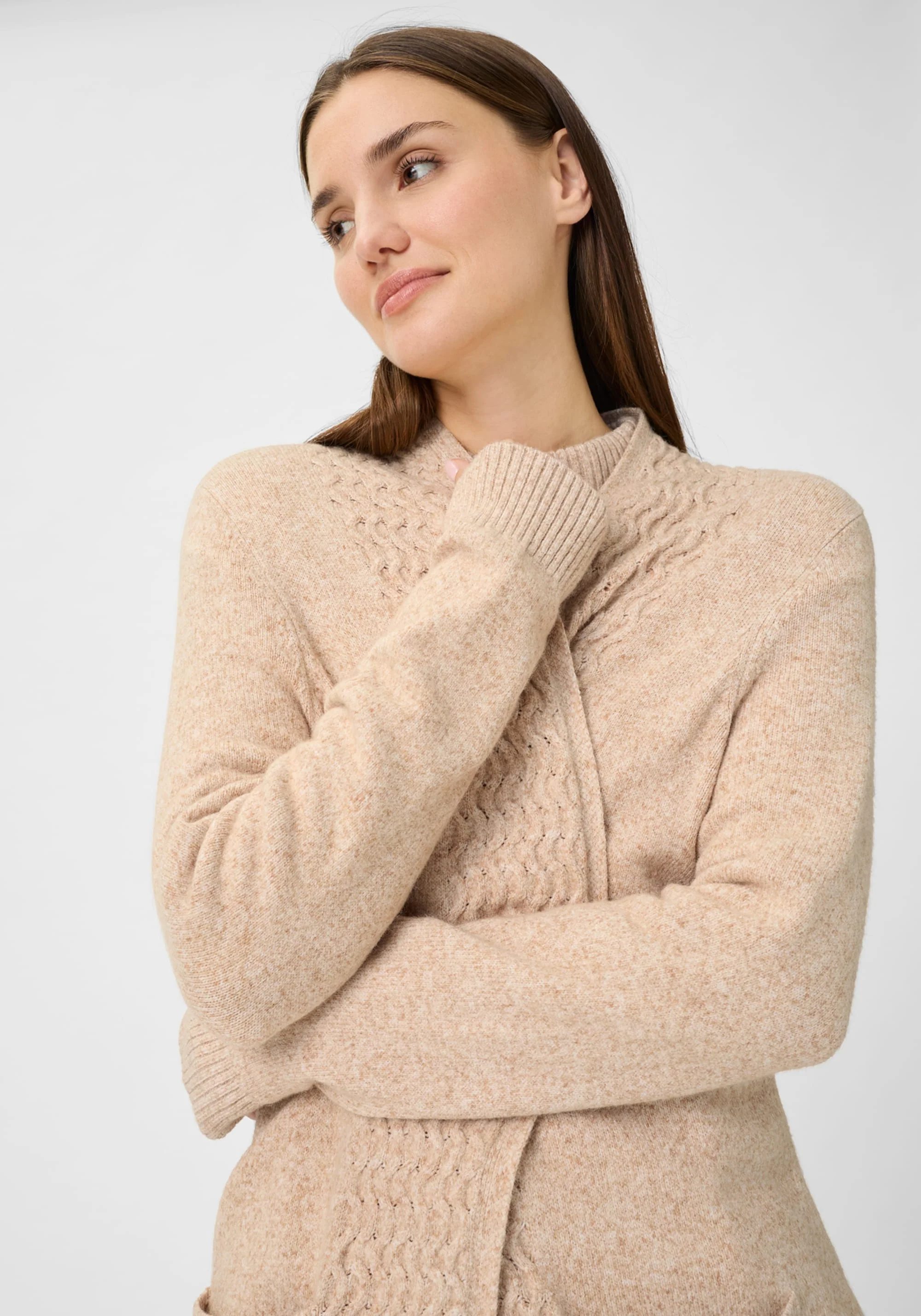 Long Line Cardigan with Cable Knit Trim - Image 3