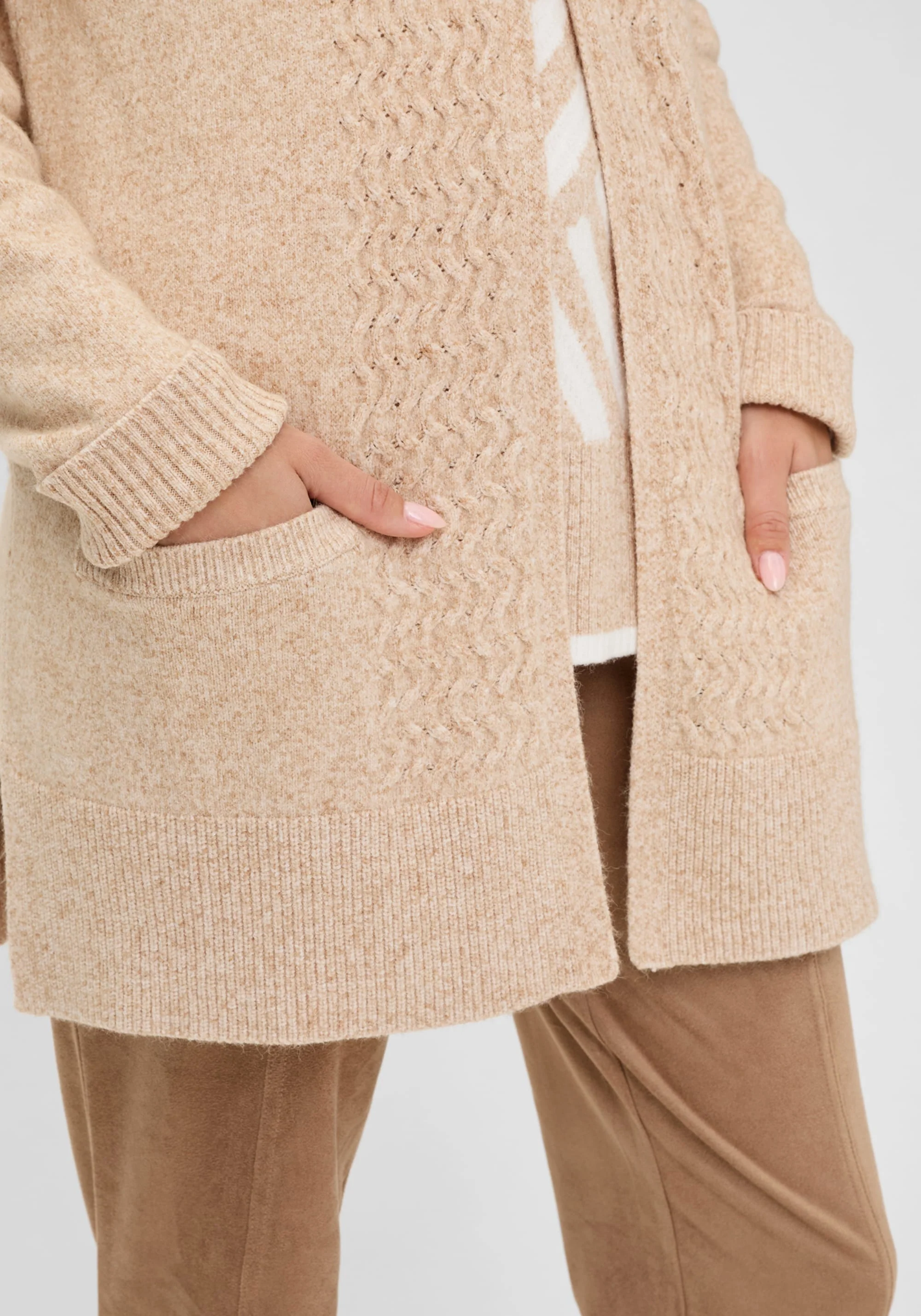 Long Line Cardigan with Cable Knit Trim - Image 5