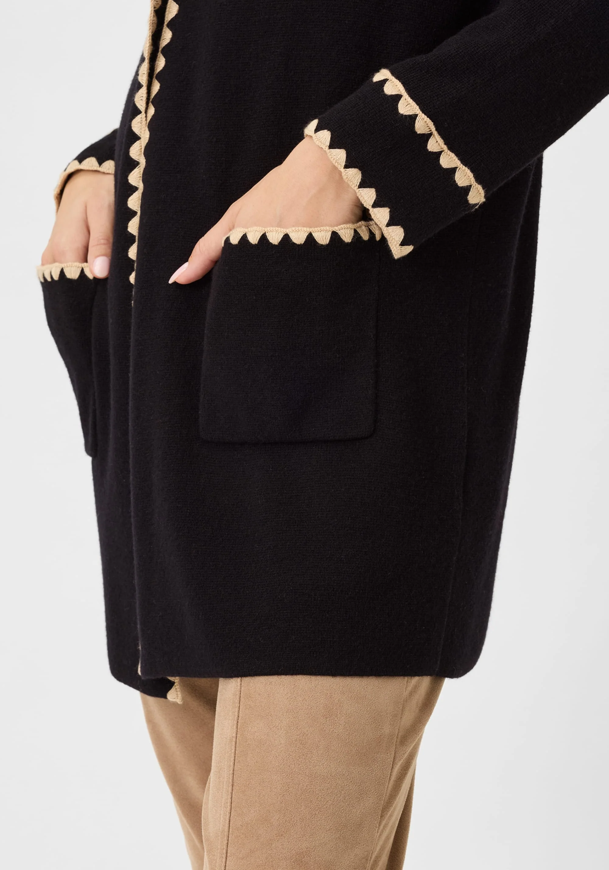 Long Line Embroidered Trim Cardigan - Image 5