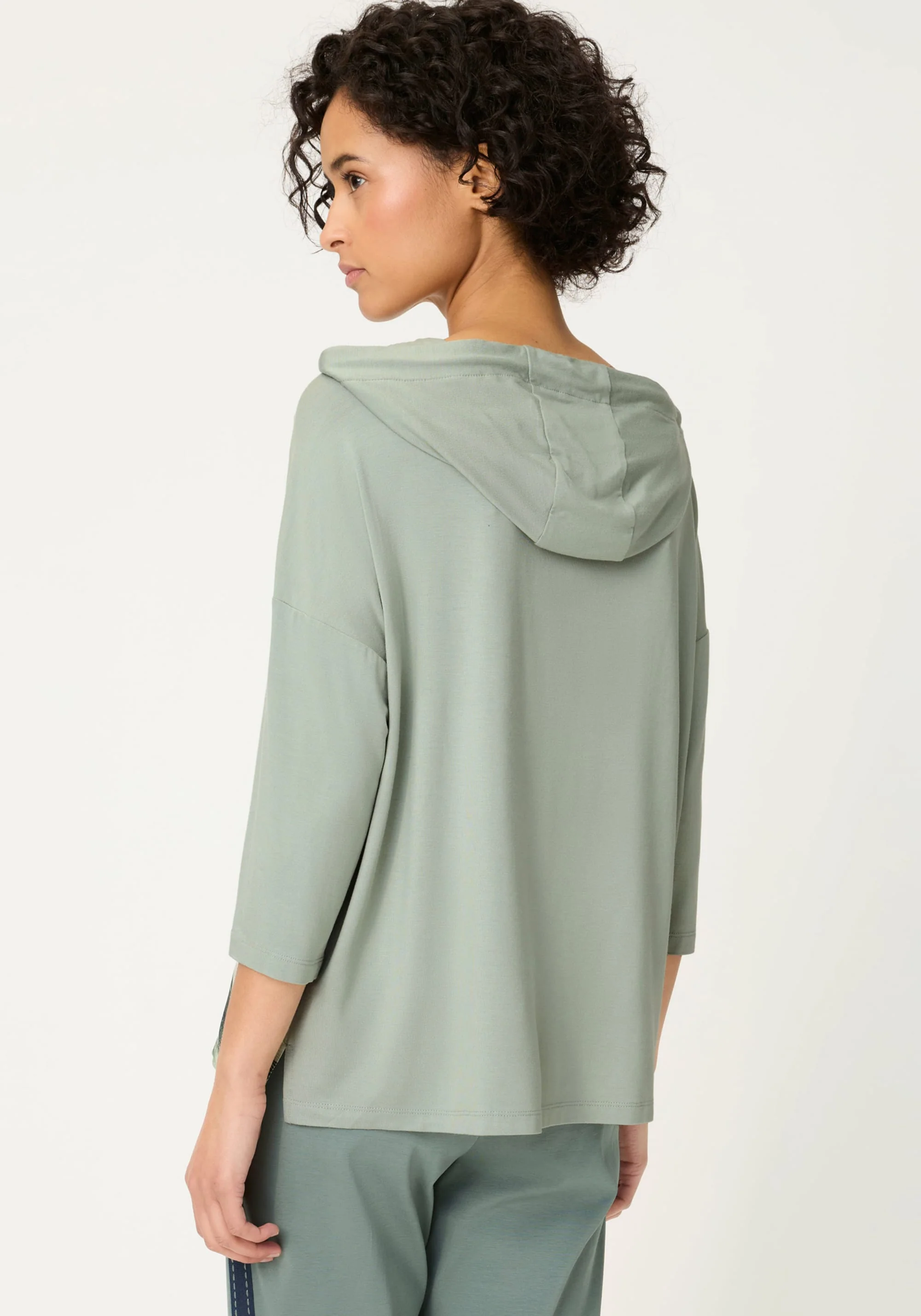 Mixed Media Leaf Print T-Shirt with Hood - Image 2