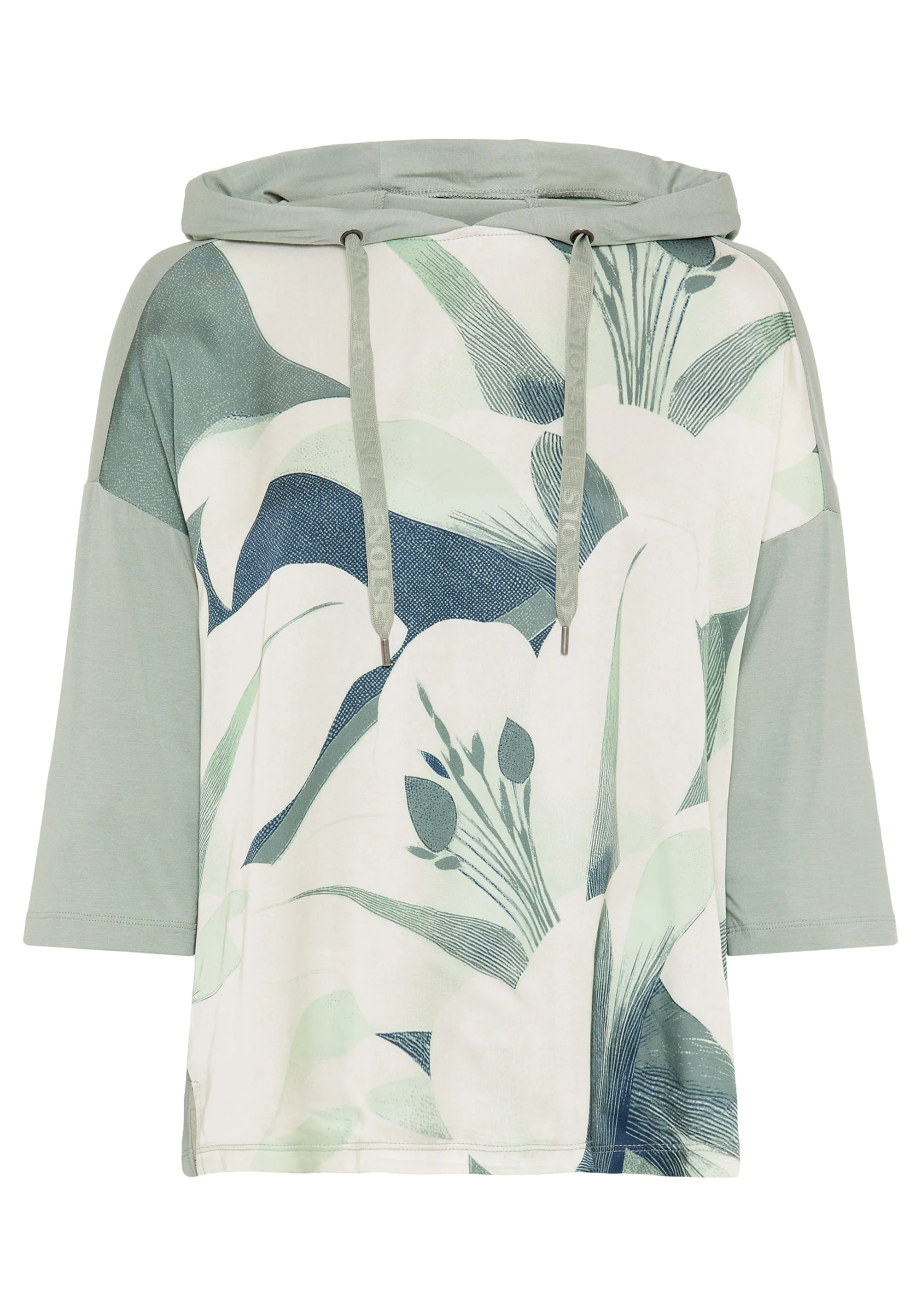 Mixed Media Leaf Print T-Shirt with Hood - Image 4