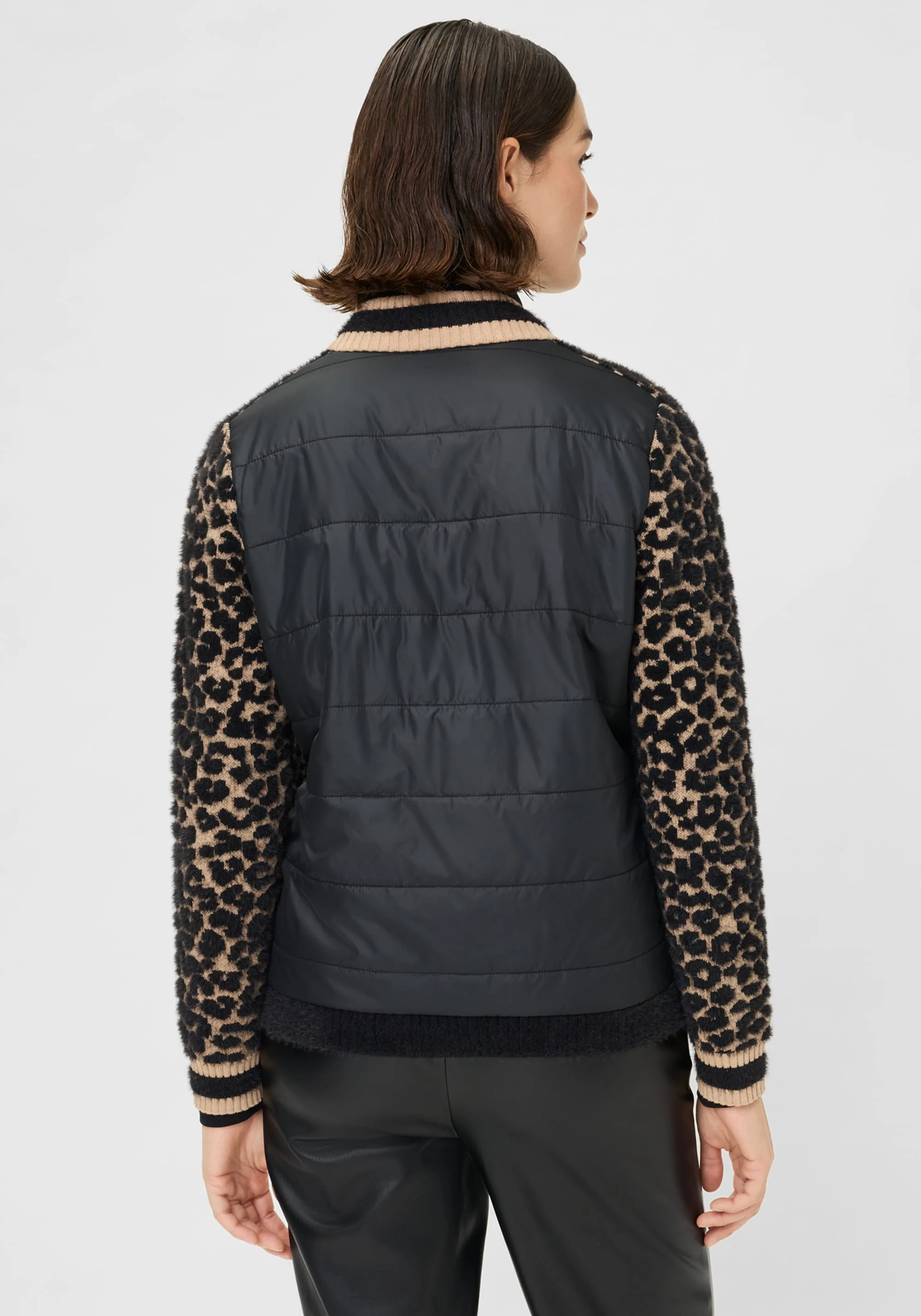 Mixed Media Leopard Zip Front Cardigan - Image 3