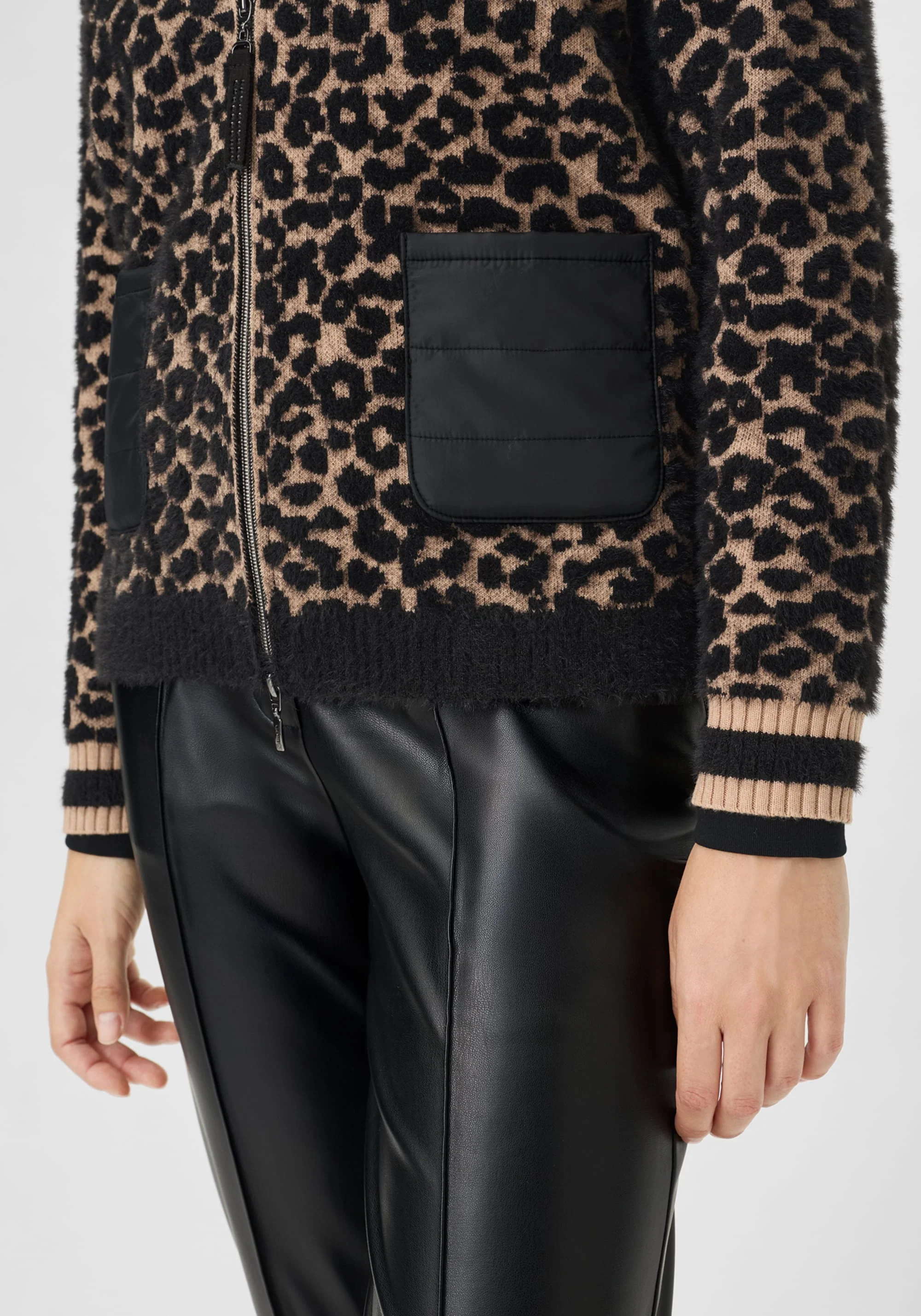 Mixed Media Leopard Zip Front Cardigan - Image 4