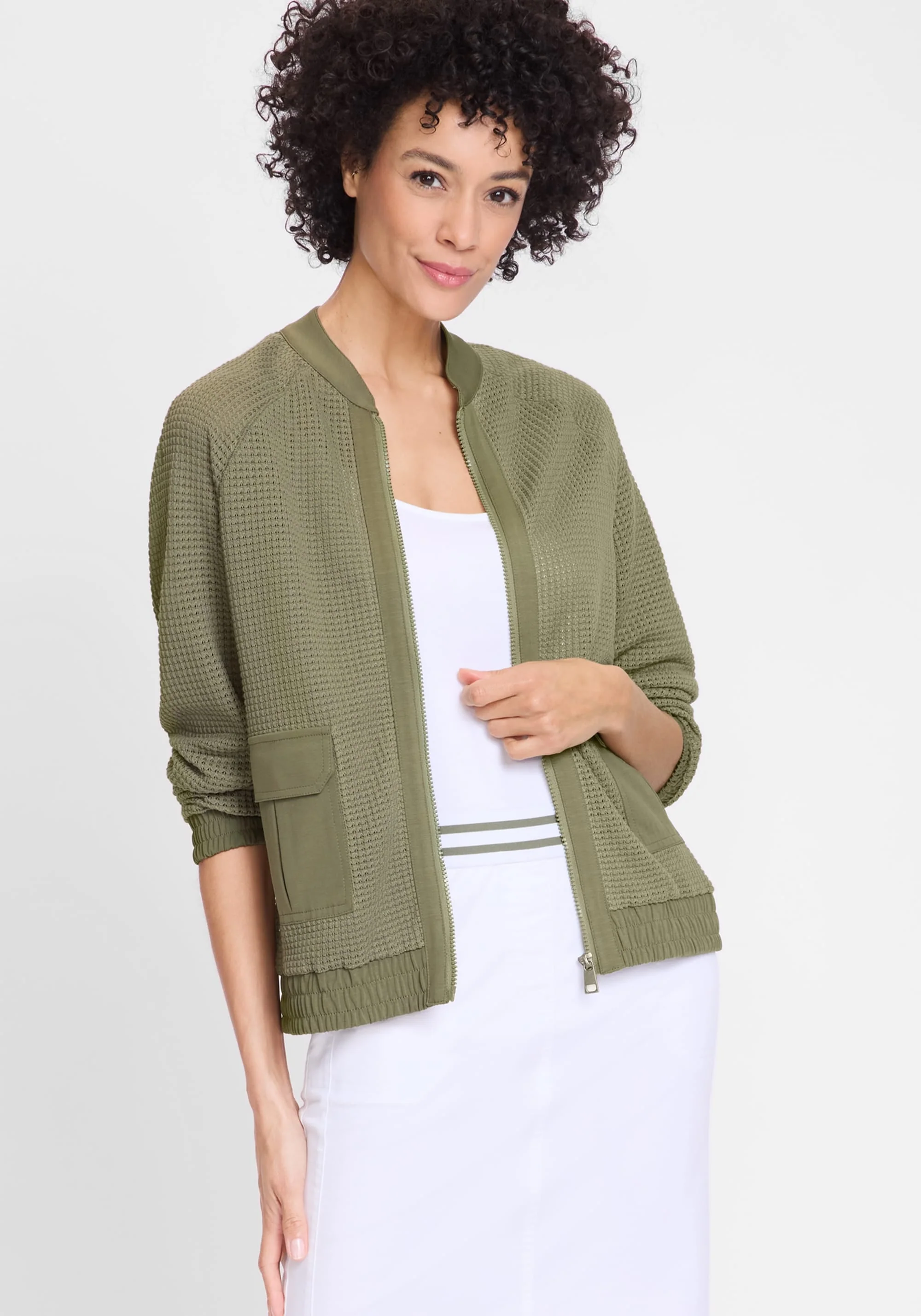 Mixed Media Zip Front Bomber Jacket - Image 2