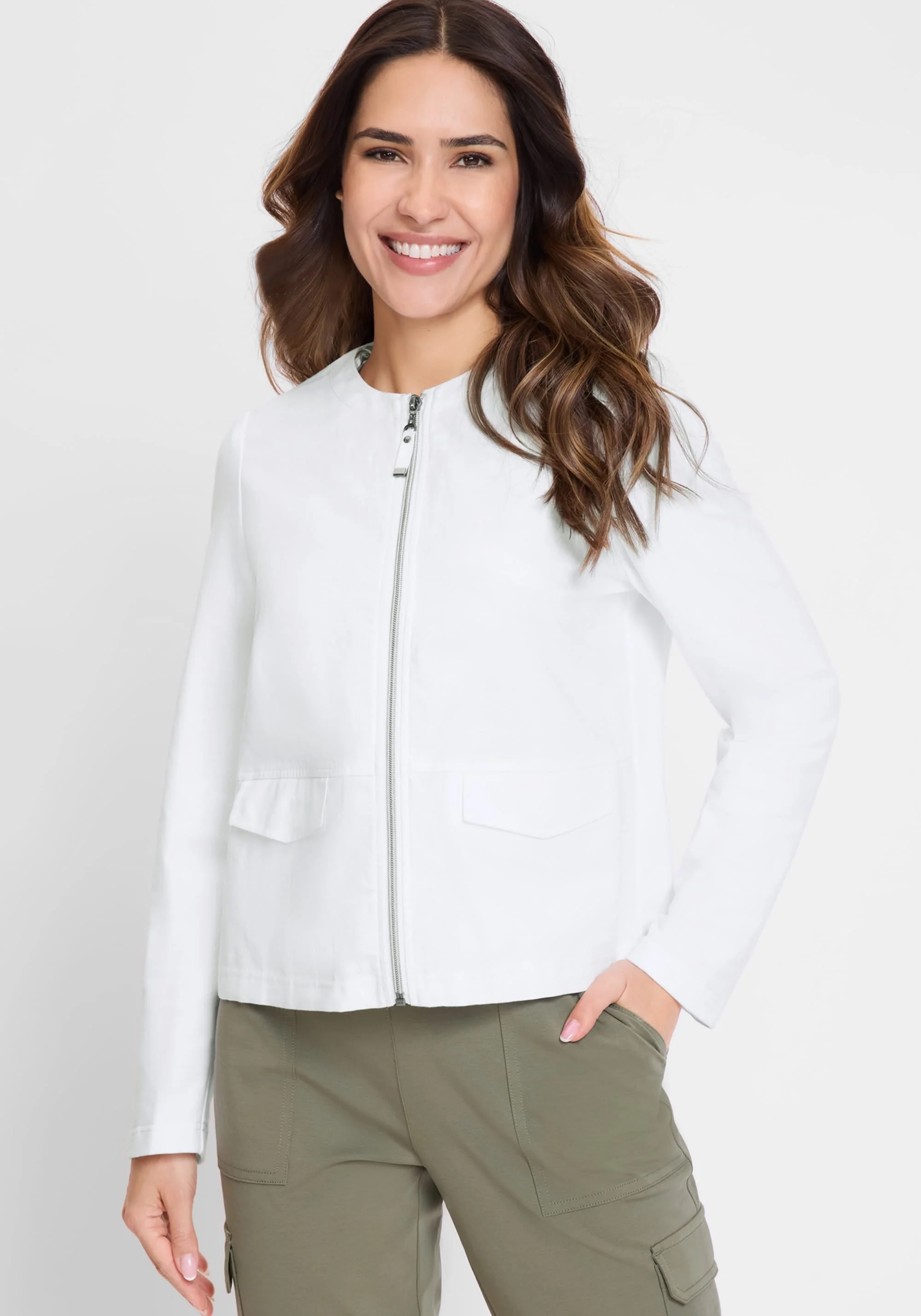 Mixed Media Zip Front Jacket - Image 2