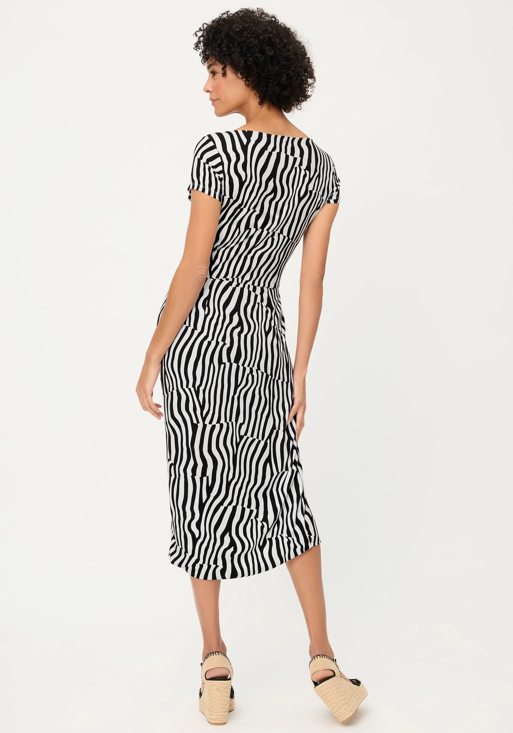Modern Zebra Faux Wrap Dress - Image 4