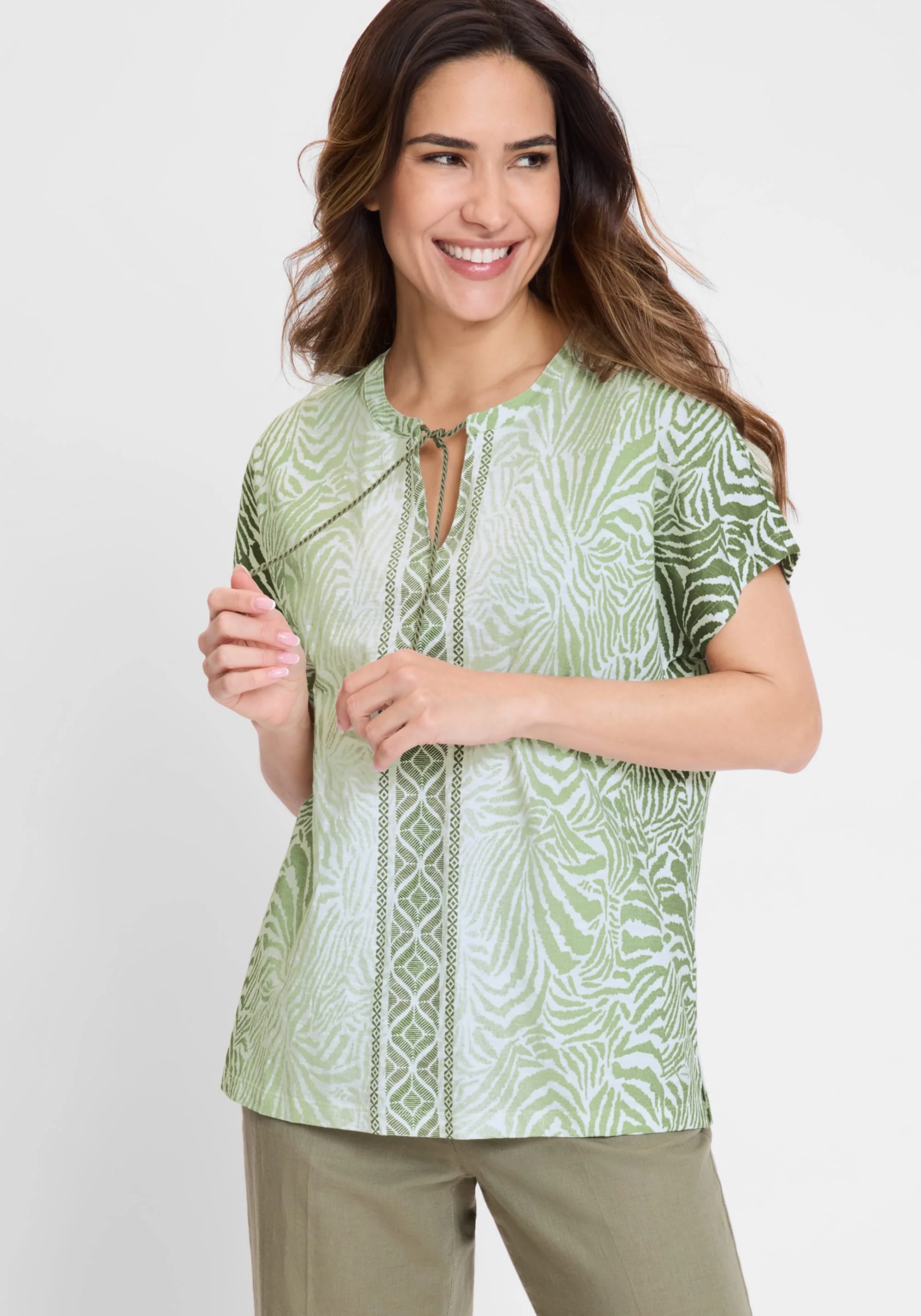 Multi-Print Tie Neck T-Shirt