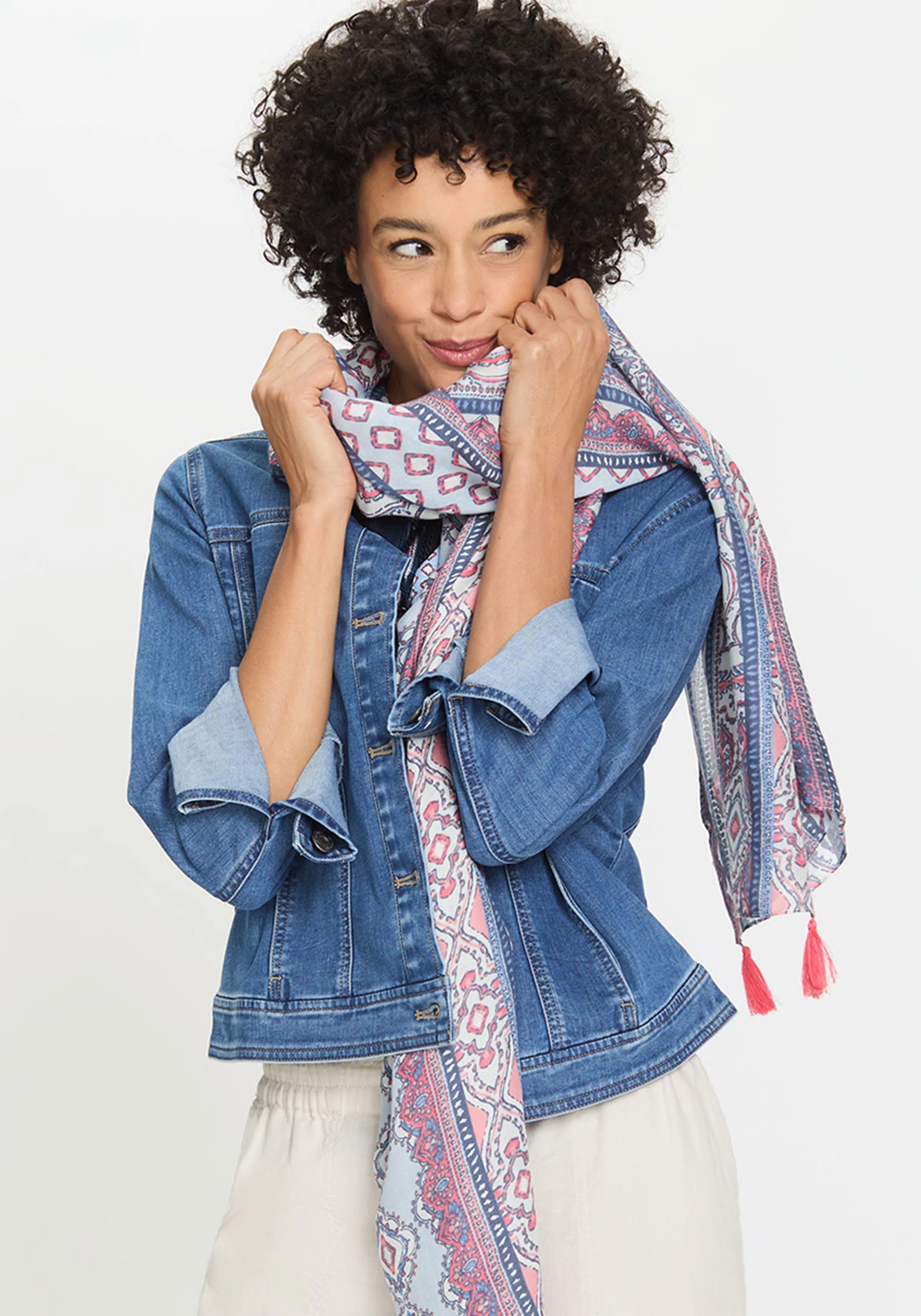 Ornamental Borer Print Tassel Scarf