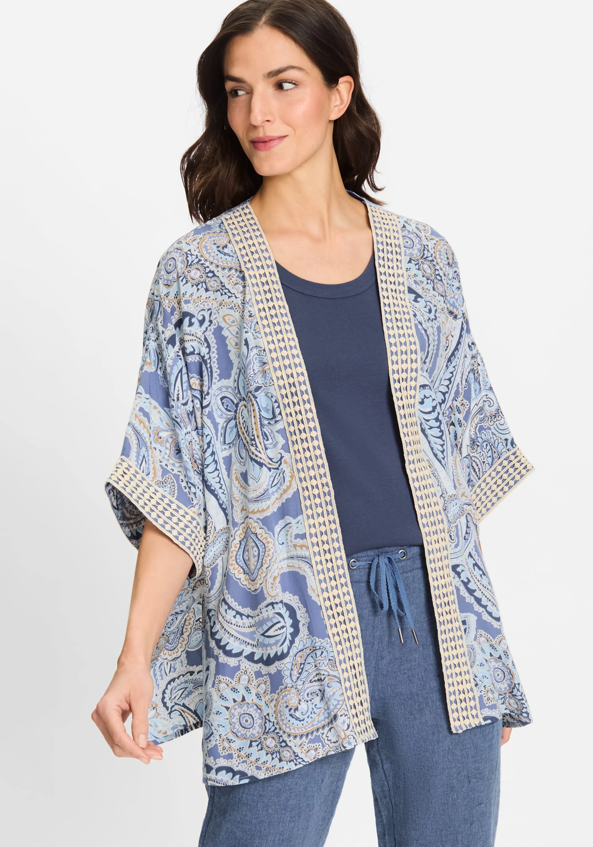 Paisley Kimono with Embroidered Trim