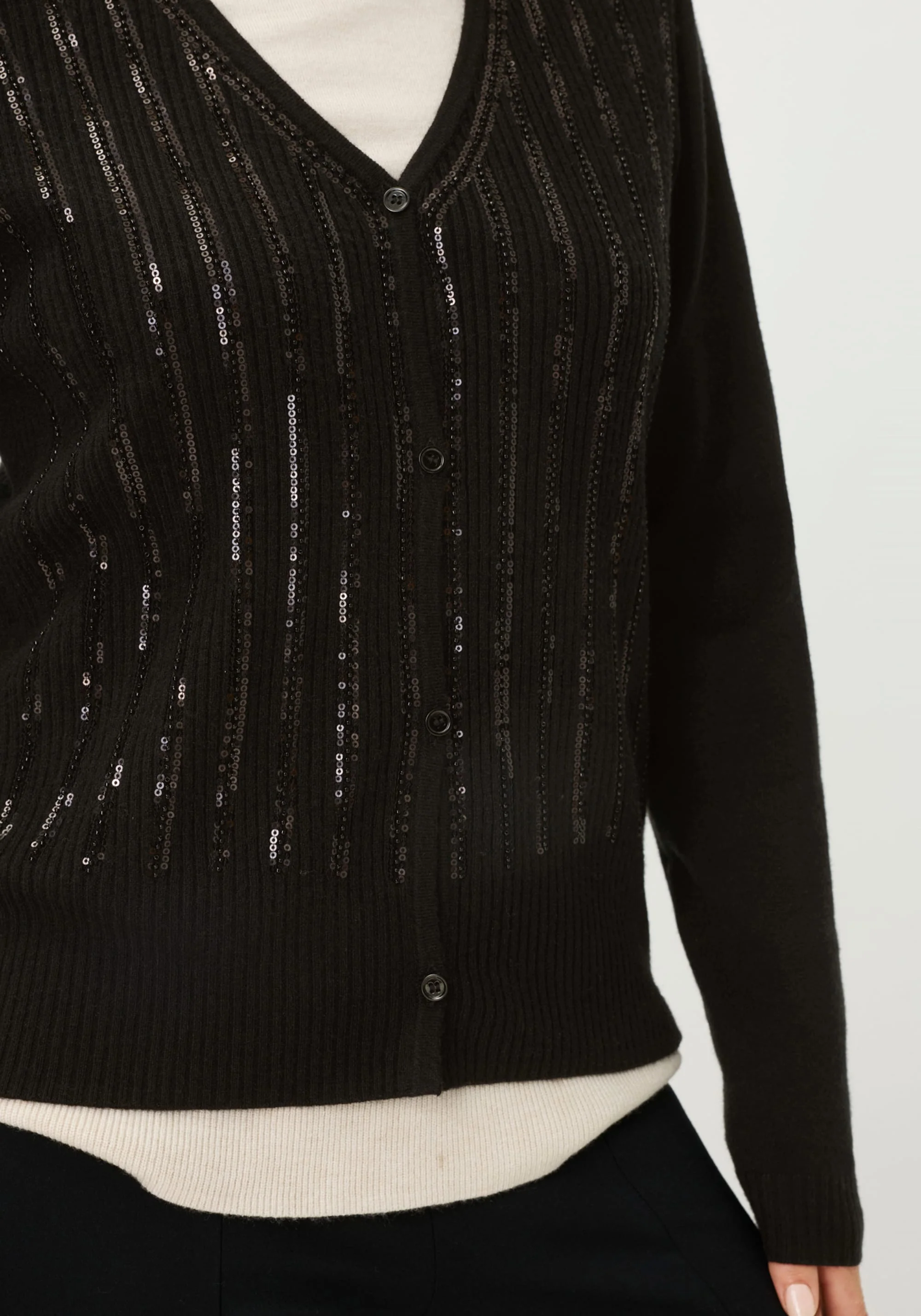 Rib Knit Cardigan with Sequin Detail - Image 3