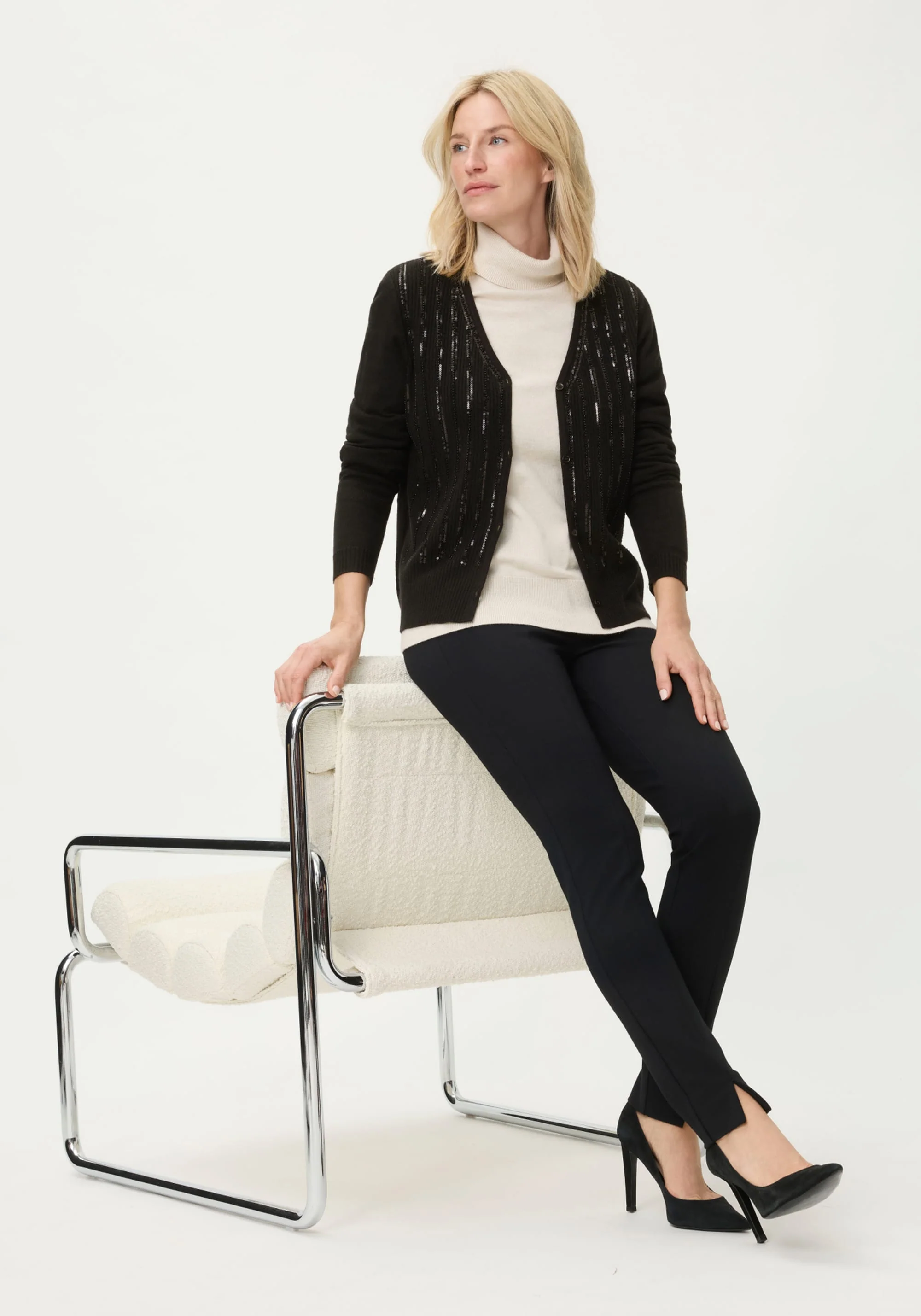 Rib Knit Cardigan with Sequin Detail - Image 4