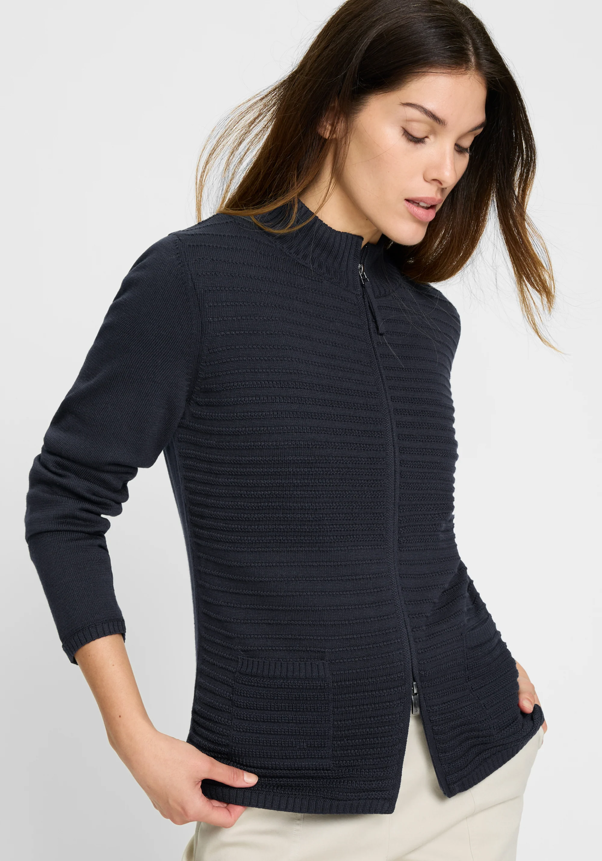 Rib Knit Zip Front Cardigan - Image 6