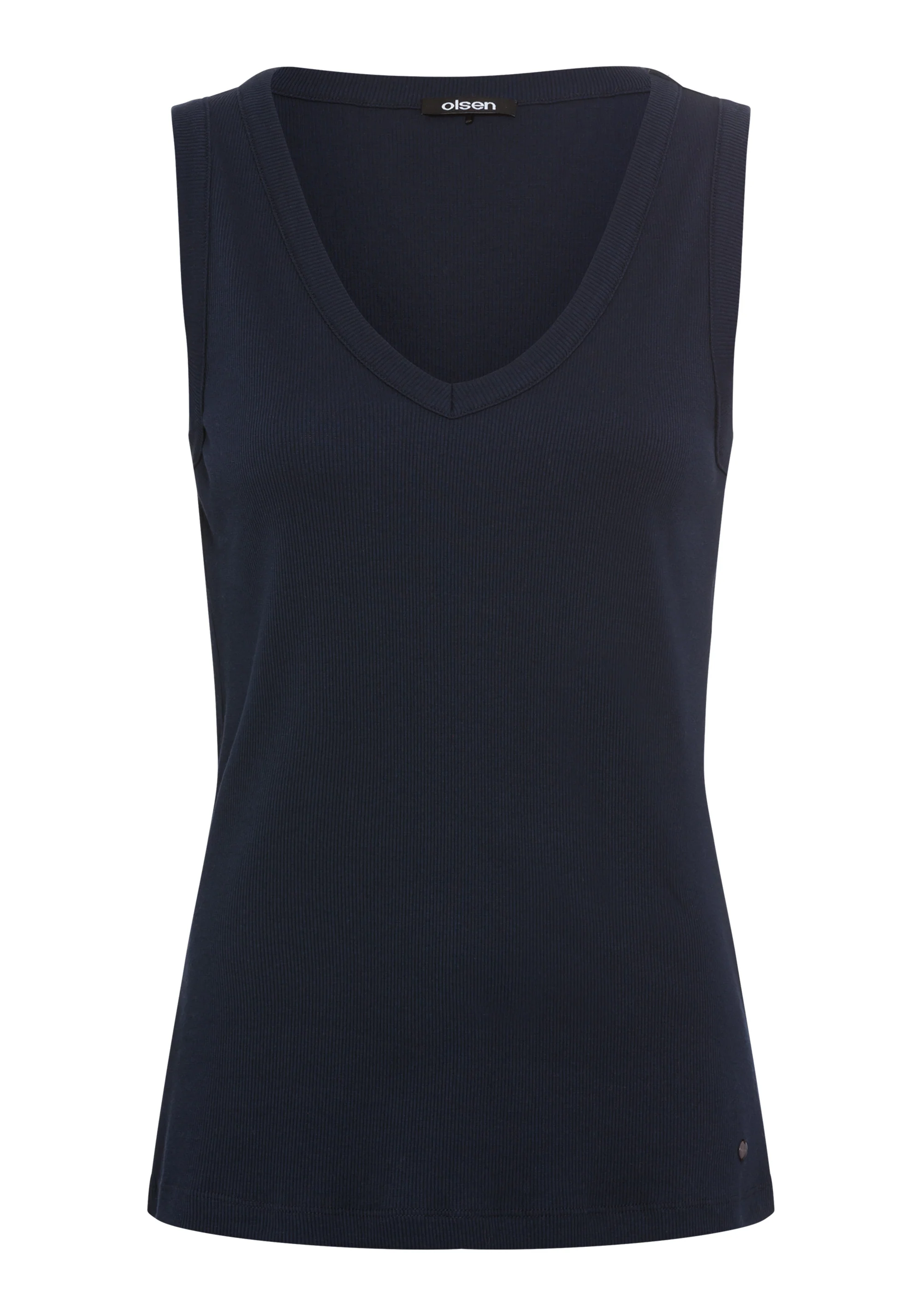 Rounded V-Neck Rib Knit Shell