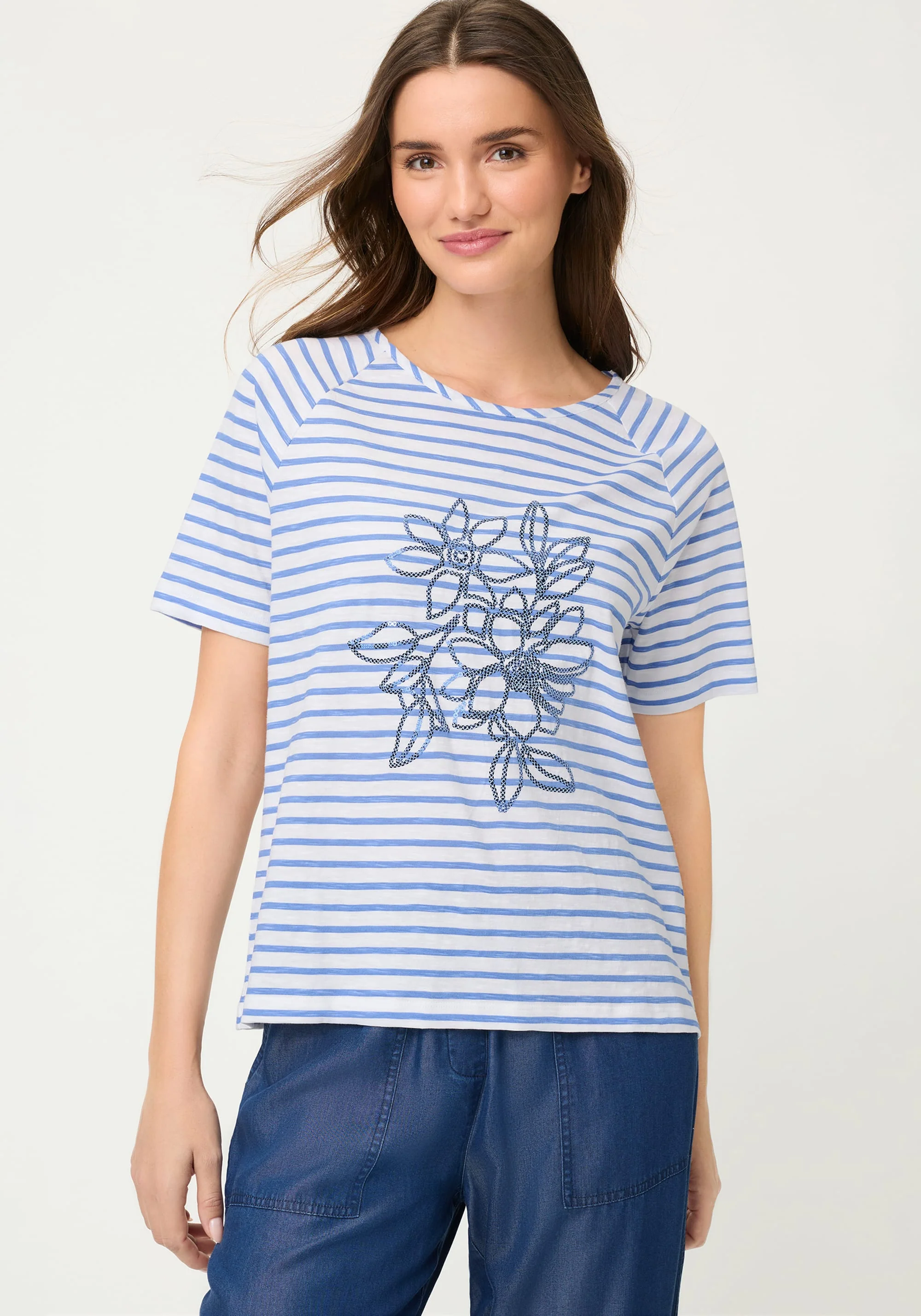Sequin Floral Stripe T-Shirt