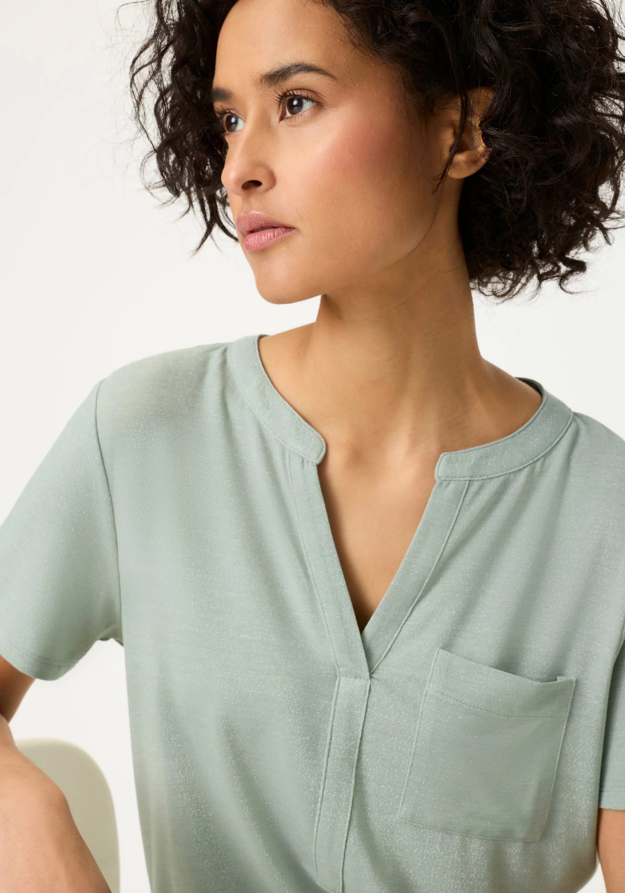 Shimmer Split Neck T-Shirt